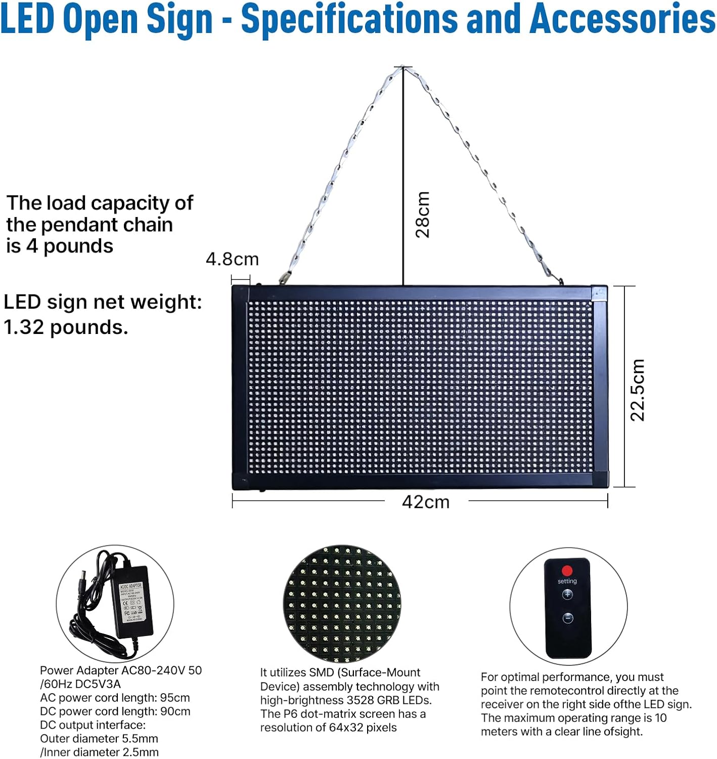 LED Open Closed Sign for Business, 16.5"x9" Waterproof Outdoor Store Window Sign with Remote Control, Alarm Clock, Calendar, Temperature Display for Retail Shop, Cafe, Restaurant