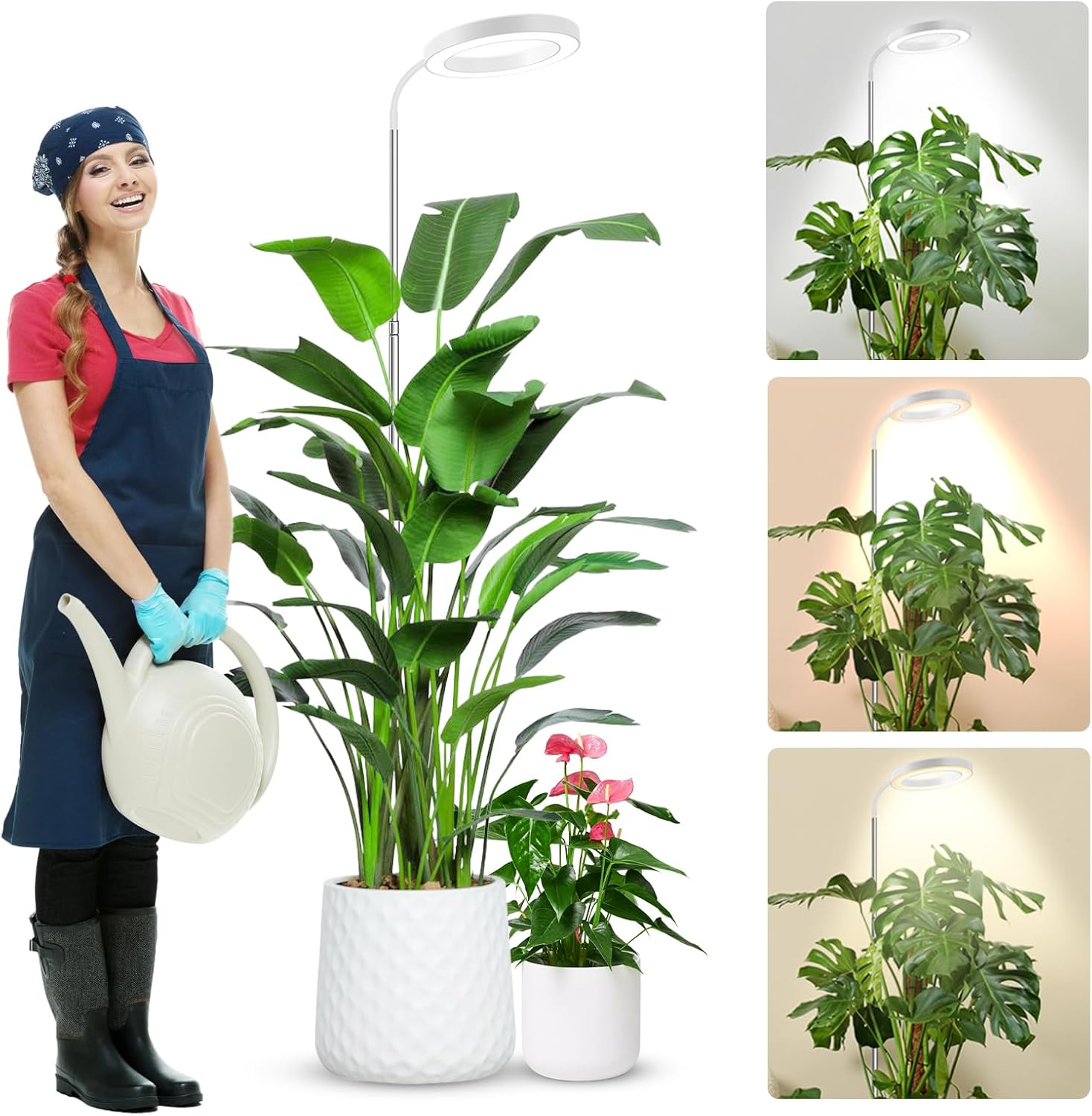 wolezek Grow Lights for Indoor Plants Full Spectrum, 80 LEDs 3 Colors Grow Light, 65in Large Plant Lights for Indoor Growing with 360°Gooseneck, 6/12/16H Timer, 5 Brightness, Height Adjustable, White