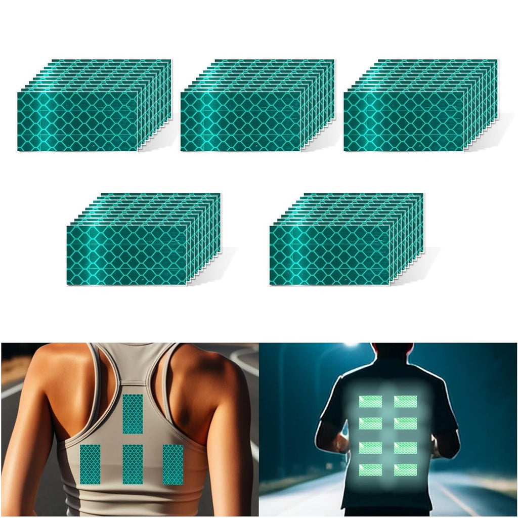 Non Fading Green Reflective Stickers 1 inch X 2 inch, Outdoor Waterproof High Visibility Warning Safety Adhesive Reflector Tape (50 Pcs)