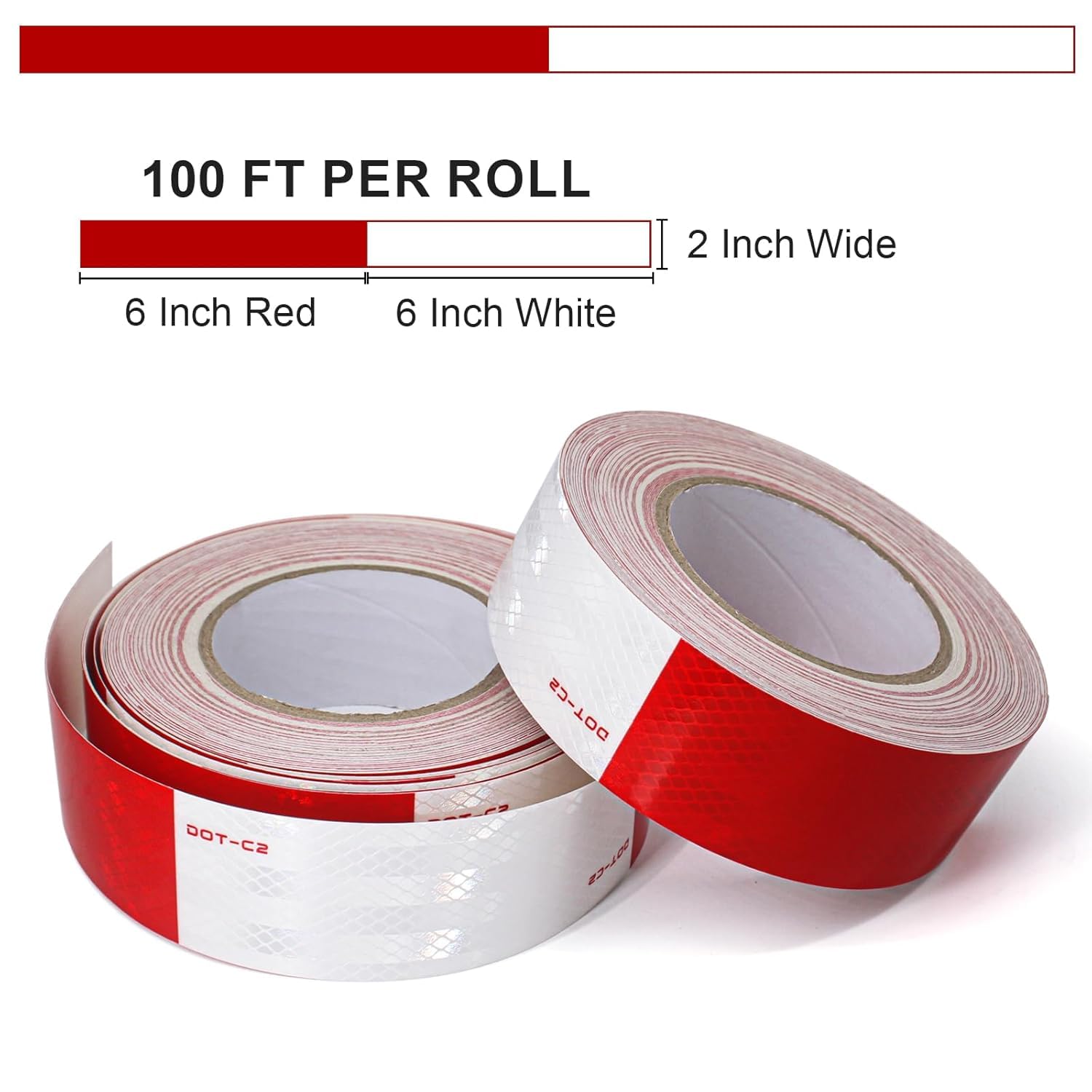 Golden Fox DOT-C2 Reflective Tape, 2 Inch x 200 Feet, Outdoor Waterproof with Strong Adhesive, Red and White, High Visibility for Trailers, Vehicles, Boats, Signs