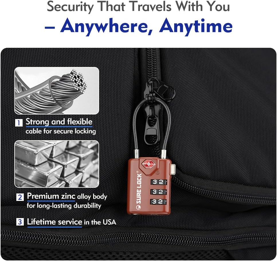 SURE LOCK TSA Compatible Travel Luggage Locks, Inspection Indicator, Easy Read Dials TSA Approved with Zinc Alloy
