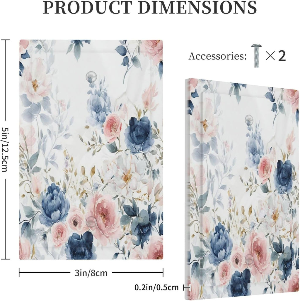 Elegant Watercolor Pink Blue Flowers Floral 1-Gang No Device Blank Wallplate Electrical Light Switch Covers Decorative Receptacle Face Plate Cover for Bathroom 5 X 3 IN