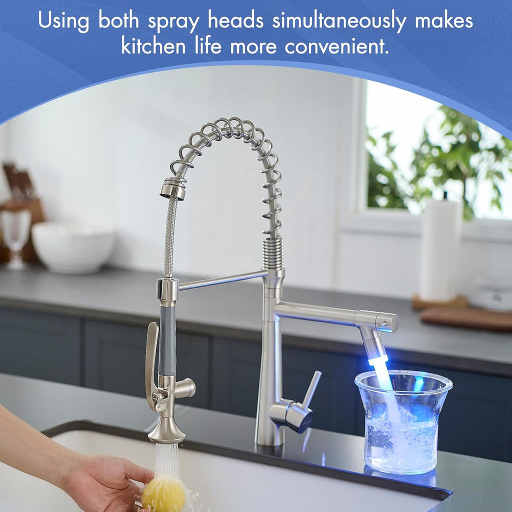 AIMADI Pull Down Kitchen Faucet with Sprayer,Commercial Single Handle Stainless Steel Brushed Nickel Kitchen Sink Faucet with LED Light