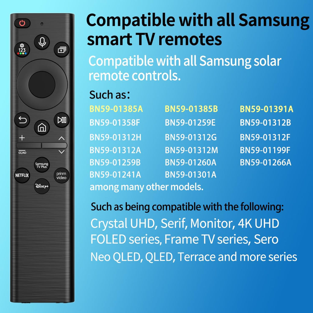 BN59-01385A Solar Voice Remote Control Replacement for Samsung TV Remote with 4 Shortcut Buttons, Compatible with Samsung Smart TVs 4k 8K Ultra HD Neo QLED, The Frame and Crystal UHD Series