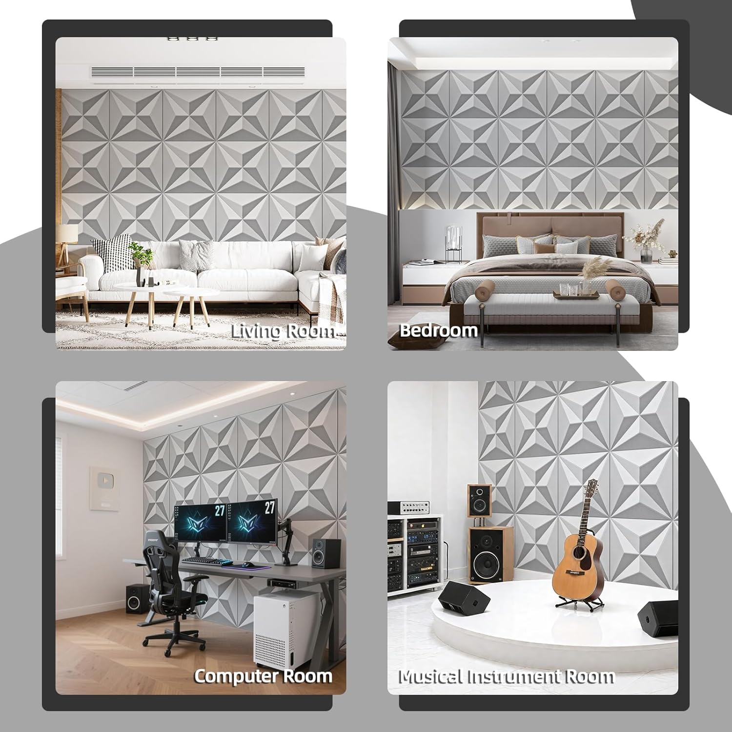 Art3dwallpanels 24" X 24" Acoustic Panels 6 Pack Soundproof Wall Panels Sound Dampening, 3D Wall Decor Absorbing Panels, White and Gray