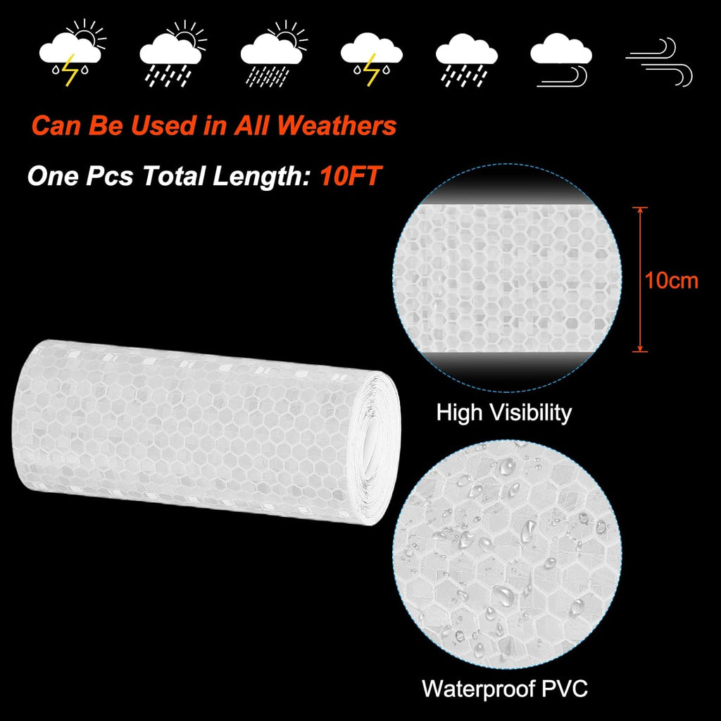 PATIKIL 4 Inch x 10 ft Reflective Tape, 1 Roll Waterproof Self Adhesive High Visibility Caution Warning Safety Tape Reflector with Scraper for Trucks Trailers Cars, White