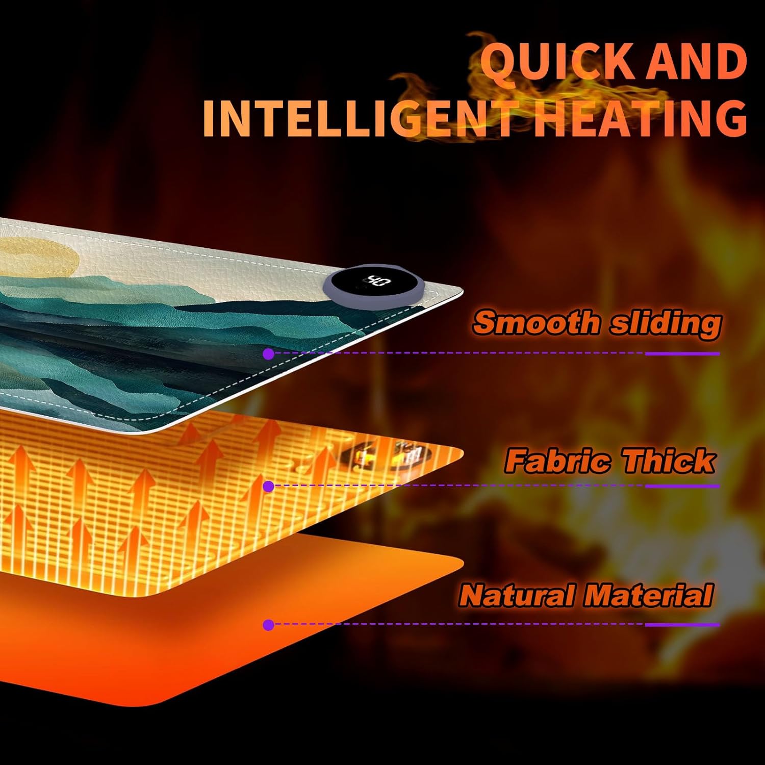 Heated Mouse Pad, Warm Desk Pad, Keyboard Mat 23.6 x 14 Inch Large Size Intelligent Fast Heating, 3 Speed Adjustable, Timed Auto Power Off for Game Office Home, Valley Sunrise