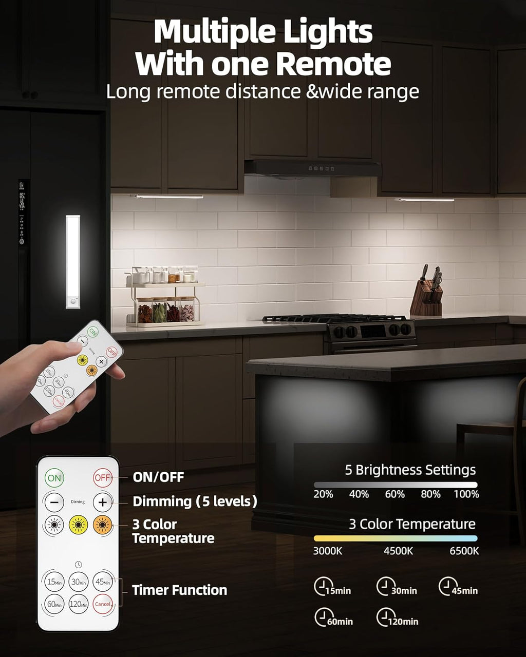 2Pack 12inch Under Cabinet Lighting, Rechargeable Motion Sensor Light Wireless Indoor, Dimmable 3 Color Temps Closet Lights with Remote, Under Counter LED Lights for Kitchen, Stairs