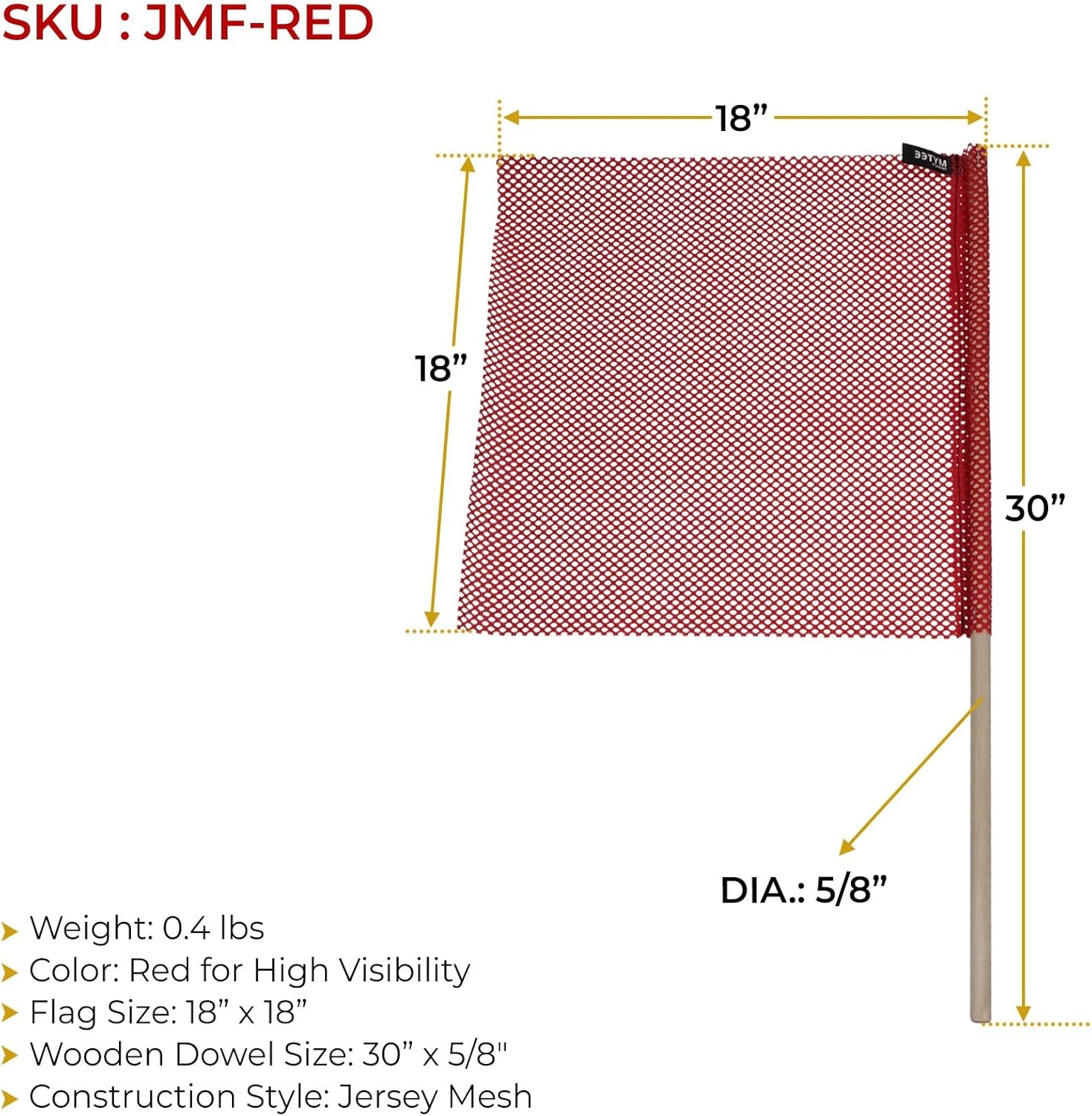 Mytee Products (4 Pack) 18"x18" Red Safety Flags for Truck Loads w/Dowel - DOT Compliant Jersey Mesh Warning Flags on Stick for Oversize Wide Load, Construction, Road Traffic, Pedestrian Signs