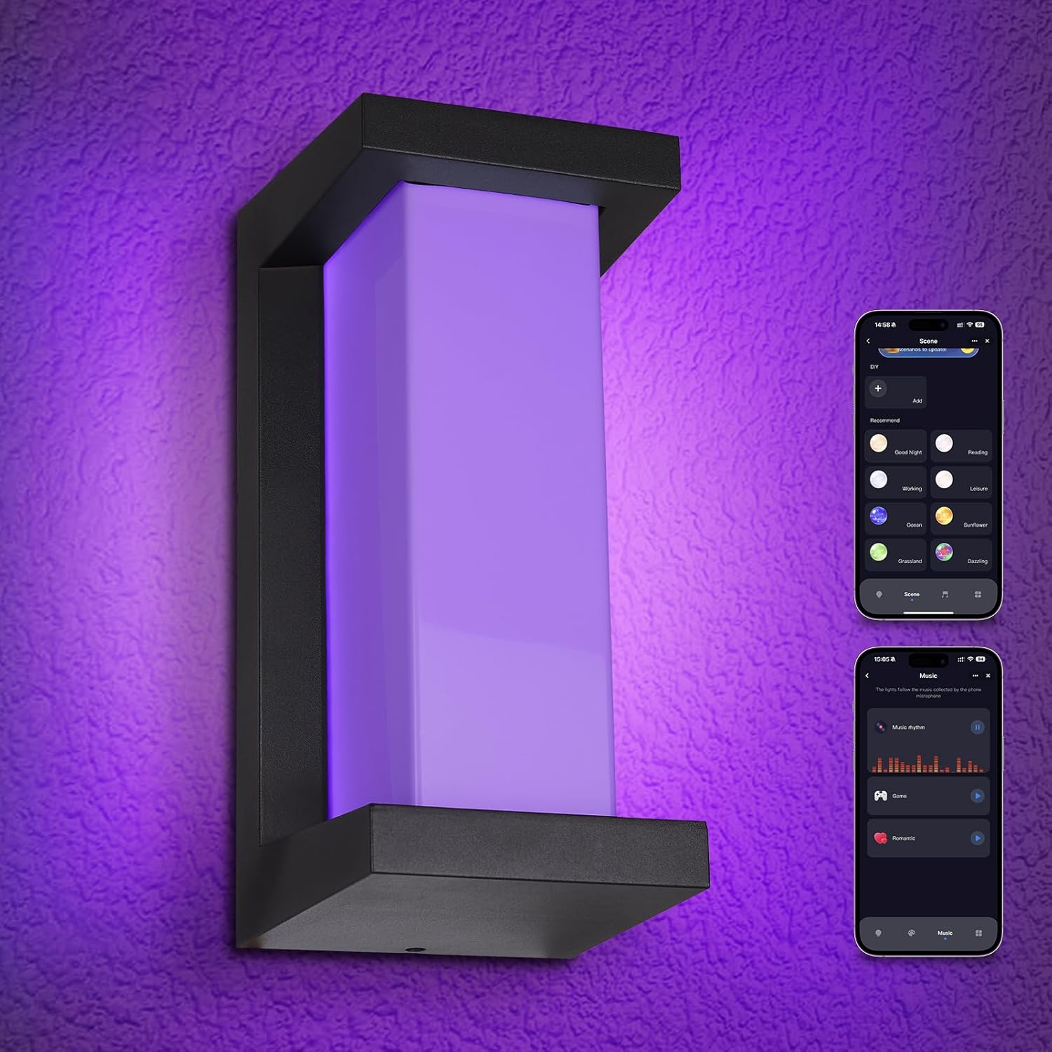 LED RGBCW Outdoor Wall Light Fixtures, Smart Led Porch Lights, 3000K- 5000K RGBCW Exterior Lighting, Wall Sconce, Dimmable Wall Mount Outside Lights for House,Garage,Backyard