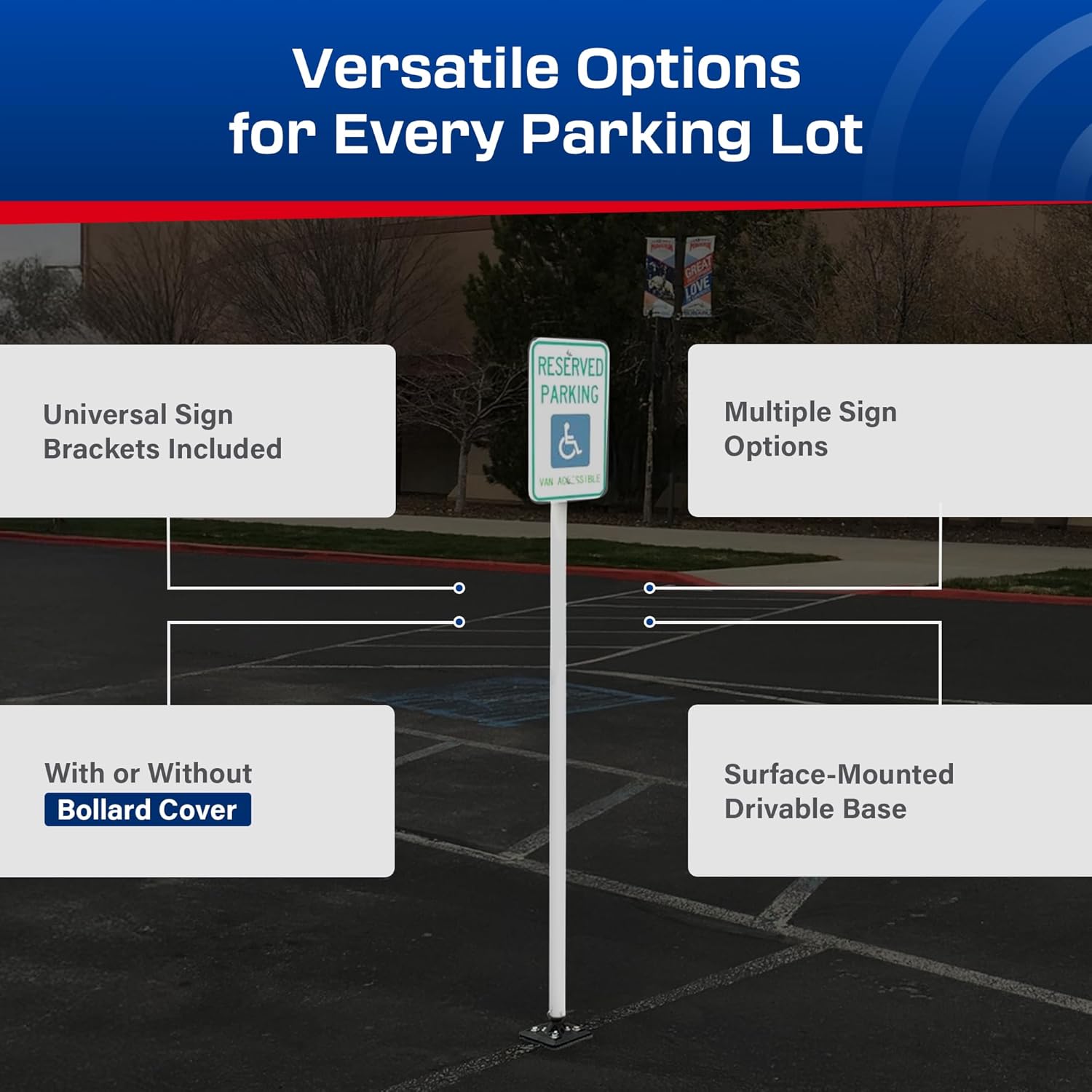 Impact Recovery - Sta-Rite Flexible Sign Post - Sign Holder - Handicap Parking Signs - Made in the USA - 102” Van Accessible Signage