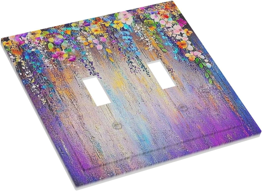 Colorful Country Flower Wildflower Floral Decorative Switch Plates 2 Gang Double Toggle Outlet Light Switch Cover Wall Plate Electrical Faceplate For Bed Room Living Room Decor