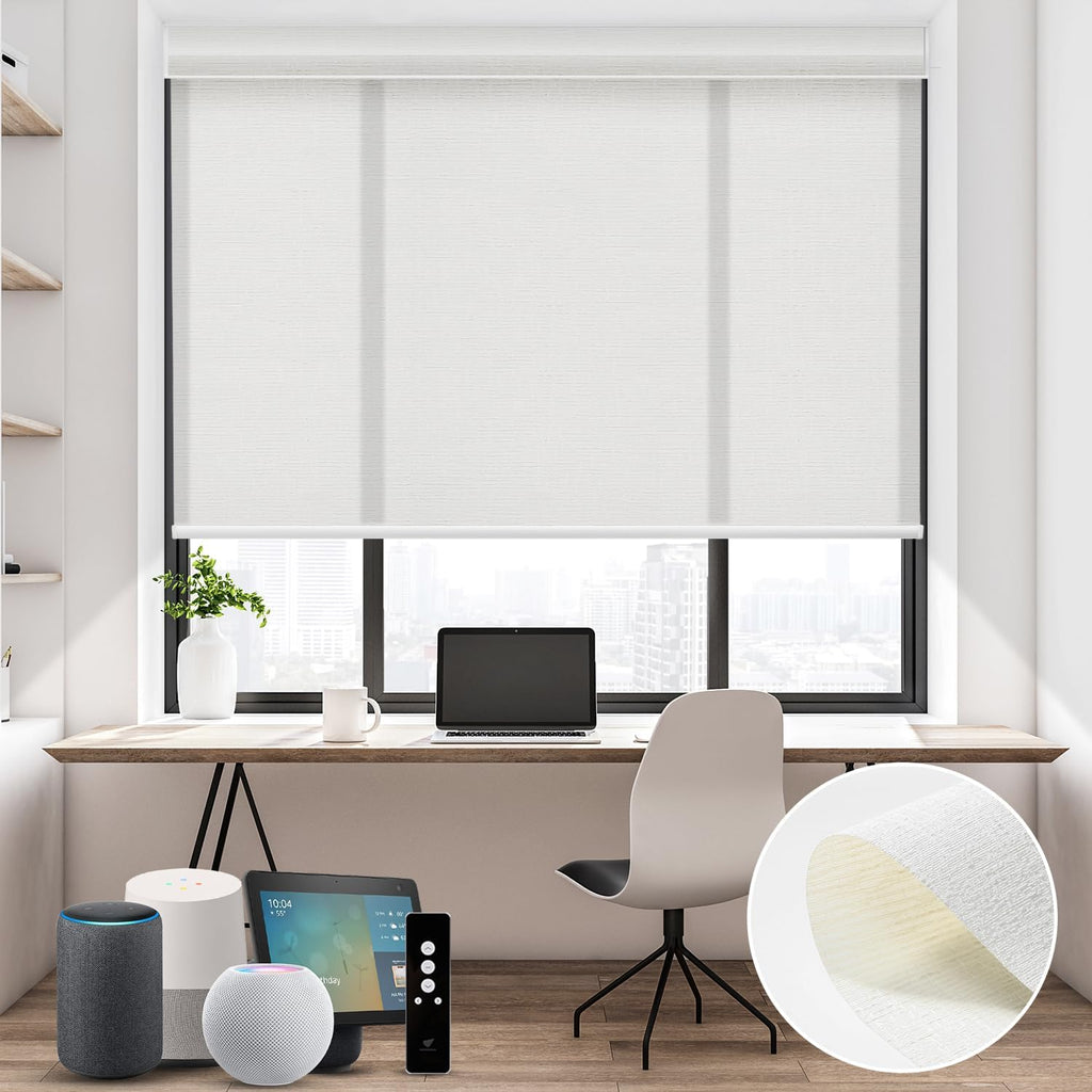SmartWings Motorized Light Filtering Shades, 70% Blackout, Custom Size, Rechargeable Battery, Works with Matter/Apple HomeKit, Alexa, Thread/Zigbee, Remote Optional, 70% Safari Ivory