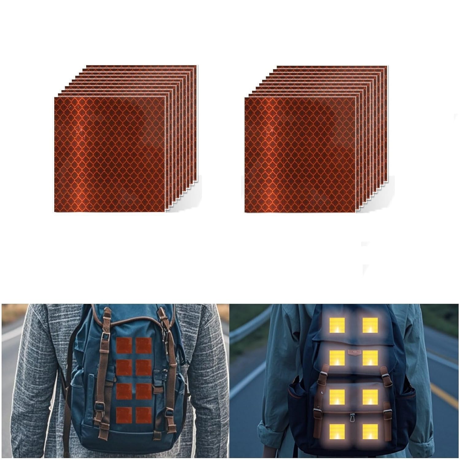 Non Fading Brown Reflective Stickers 2 inch X 2 inch, Outdoor Waterproof High Visibility Warning Safety Adhesive Reflector Tape (20 Pcs)