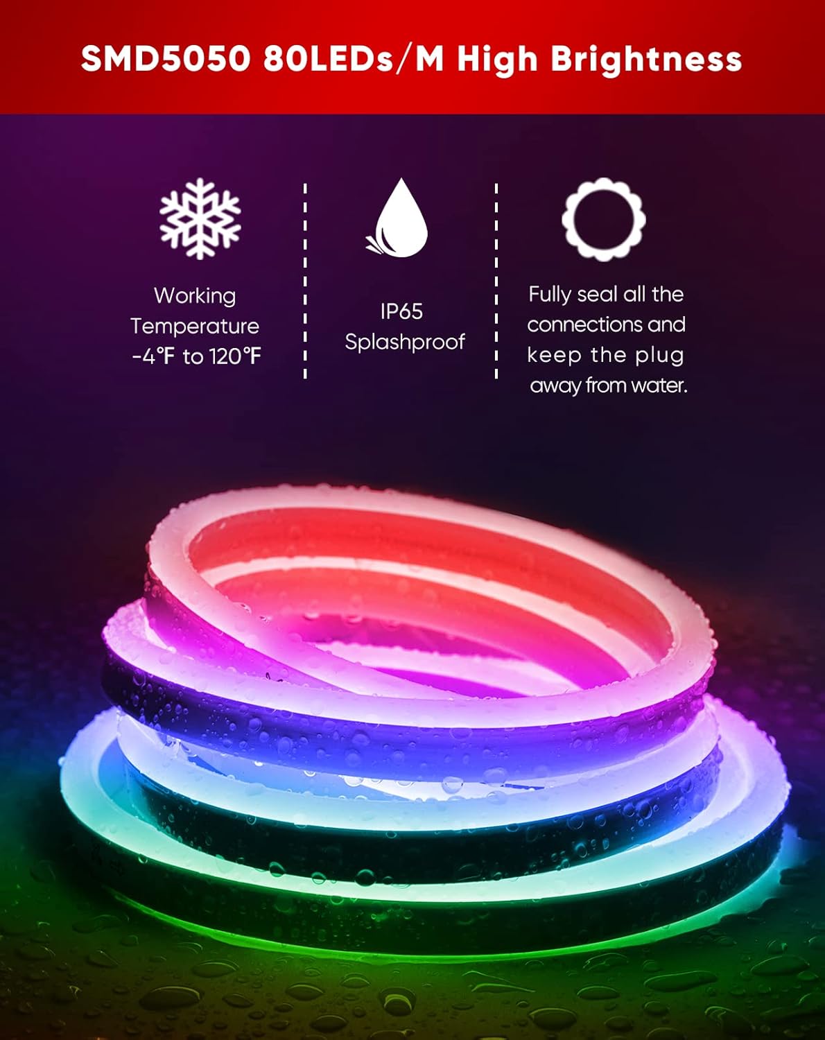 Shine Decor LED RGB Neon Rope Lights AC 120V, Expandable & Cuttable Bright Strip Lighting with Remote, Dimmable Color Changing, ETL Cold-Resistant & IP65 Waterproof for in&Outdoor, 10x20mm, 50FT