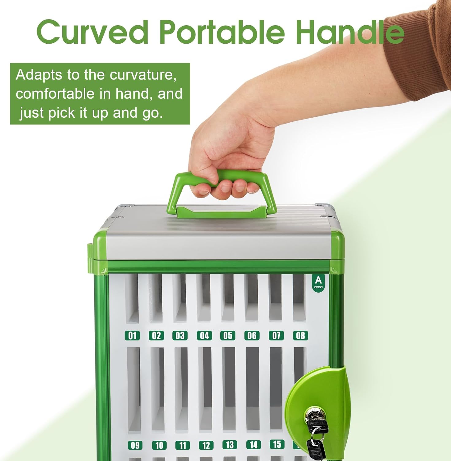 Glosen 36 Slots Cell Phone Locker, Portable Phone Storage Cabinet [Wall Mounted] [Aluminum Alloy] Cellphone Lock Box with Key & Handle for School Classroom Office Exam (Green)