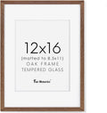 12x16 Picture Frame, Solid Oak Wood 12 x 16 Frame for Wall, 12 by 16 Picture Frames with Real Glass, 12x16 Frame Matted to 8.5x11, Rusitic Wood 12"x16" Poster Frame, Walnut Color, 1 Pack