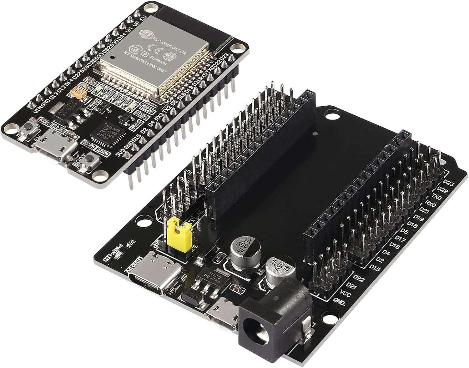 AITRIP 2 Sets ESP-WROOM-32 ESP32 ESP-32S Development Board CP2102 WiFi+Bluetooth Ultra-Low Power Dual Core ESP32-DevKitC-32 ESP-WROOM-32 with Expansion Board for Arduino