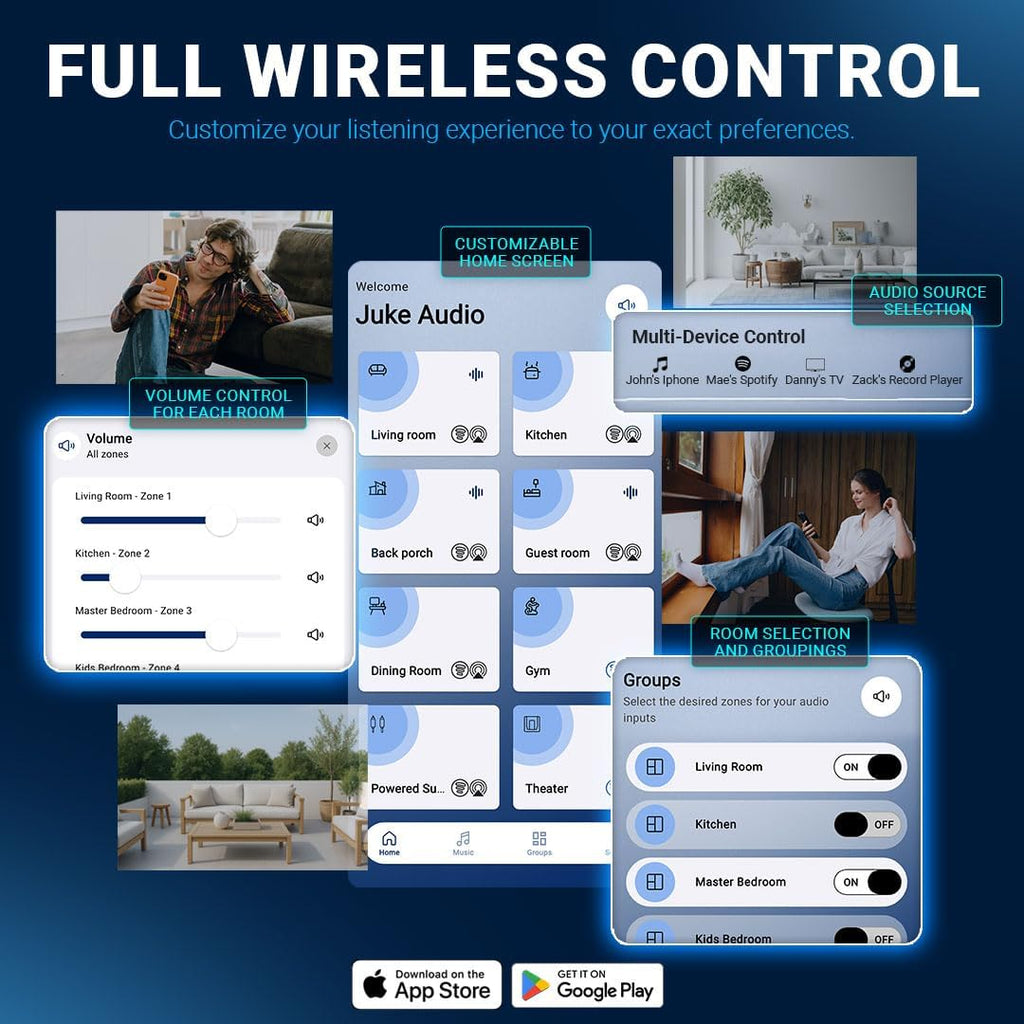Juke-8: 8 Zone Multi-Room Amplifier | Built-in Music Streaming & Wireless App Control | Supports 8 Audio Sources Simultaneously | Whole Home Audio System | Airplay 2, Spotify Connect, Bluetooth