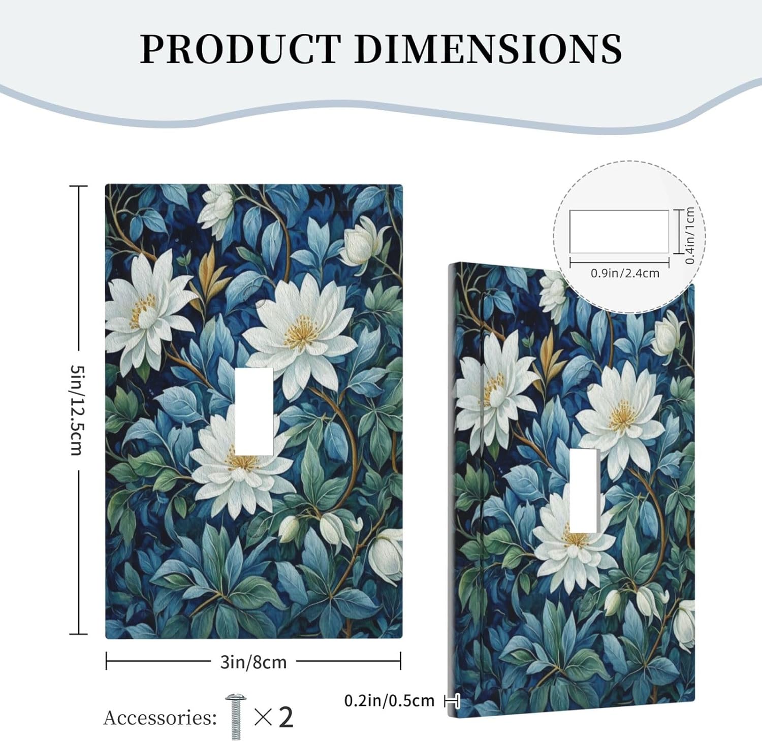 White Flowers Green Leaves Light Switch Covers 1 Gang Single Toggle Wall Plate Decorative Switchcover Electrical Switchplate for Country Living Decor