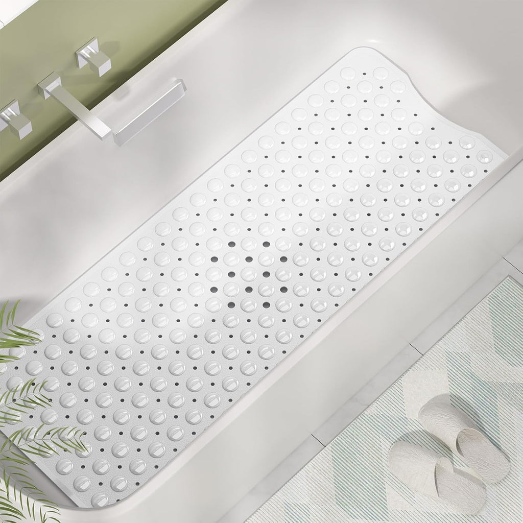 AmazerBath Shower Mat Non Slip 40 x 16 Inches, Shower Stall Mats with Suction Cups and Drain Holes, Non Slip Bath Mat for Tub for Elderly & Kids, White