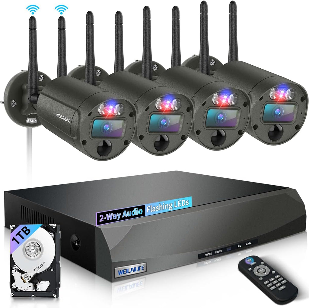 【Flashing LEDs Visual Alert】 Wireless Cameras for Home Security, Wireless Security Camera System, Outdoor WiFi Video Surveillance, NVR Surveillance Camera System