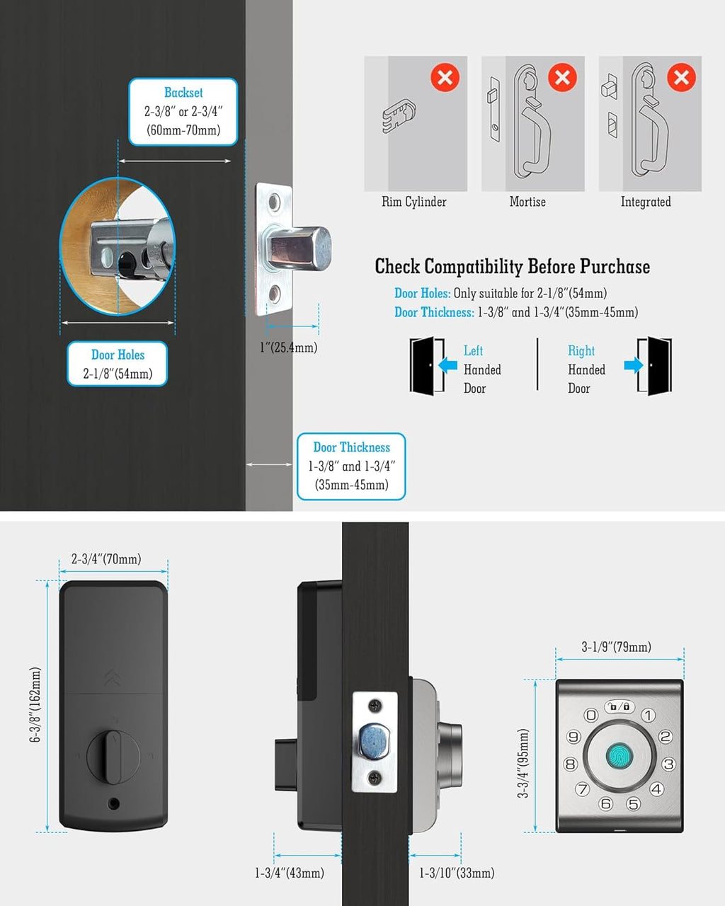 LELOUPFIDELE Smart Lock – Keyless Entry Door Lock with Keypad Deadbolt, Fingerprint & Anti-Peek Code, Compact Design, Auto-Lock, Easy Install for Home//Office (Satin Nickel)