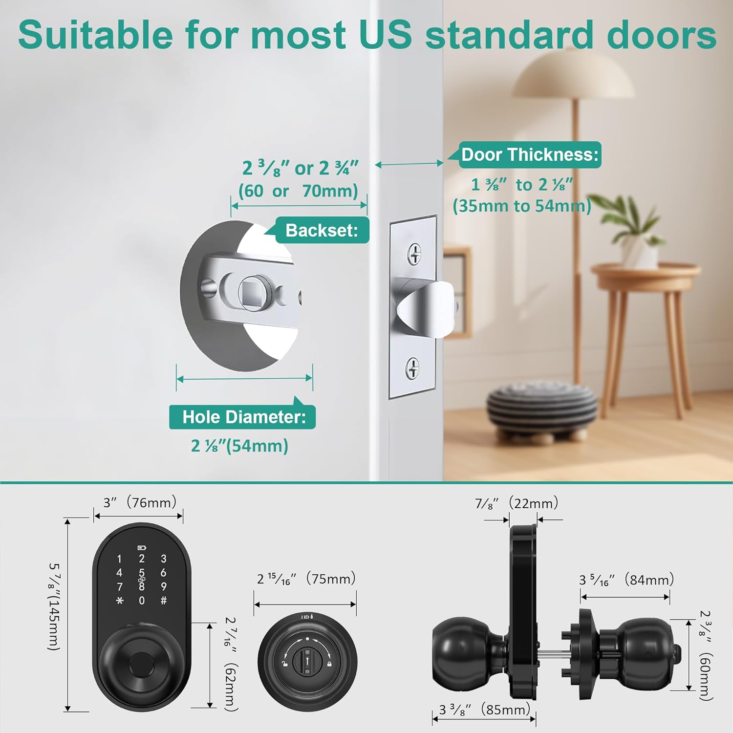 Smart Door Lock Keyless Entry Door Lock with Knob, Keypad Fingerprint Door Lock with Handle, Electronic Digital Code for Front Door, App Remote Control, Easy Installation