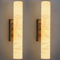 LMQNINE Natural Alabaster Wall Sconces Set of Two Spanish Marble Wall Light Cylinder Modern Black LED Sconce for Living Room Bedroom Bathroo Stairs（S-2Pack）