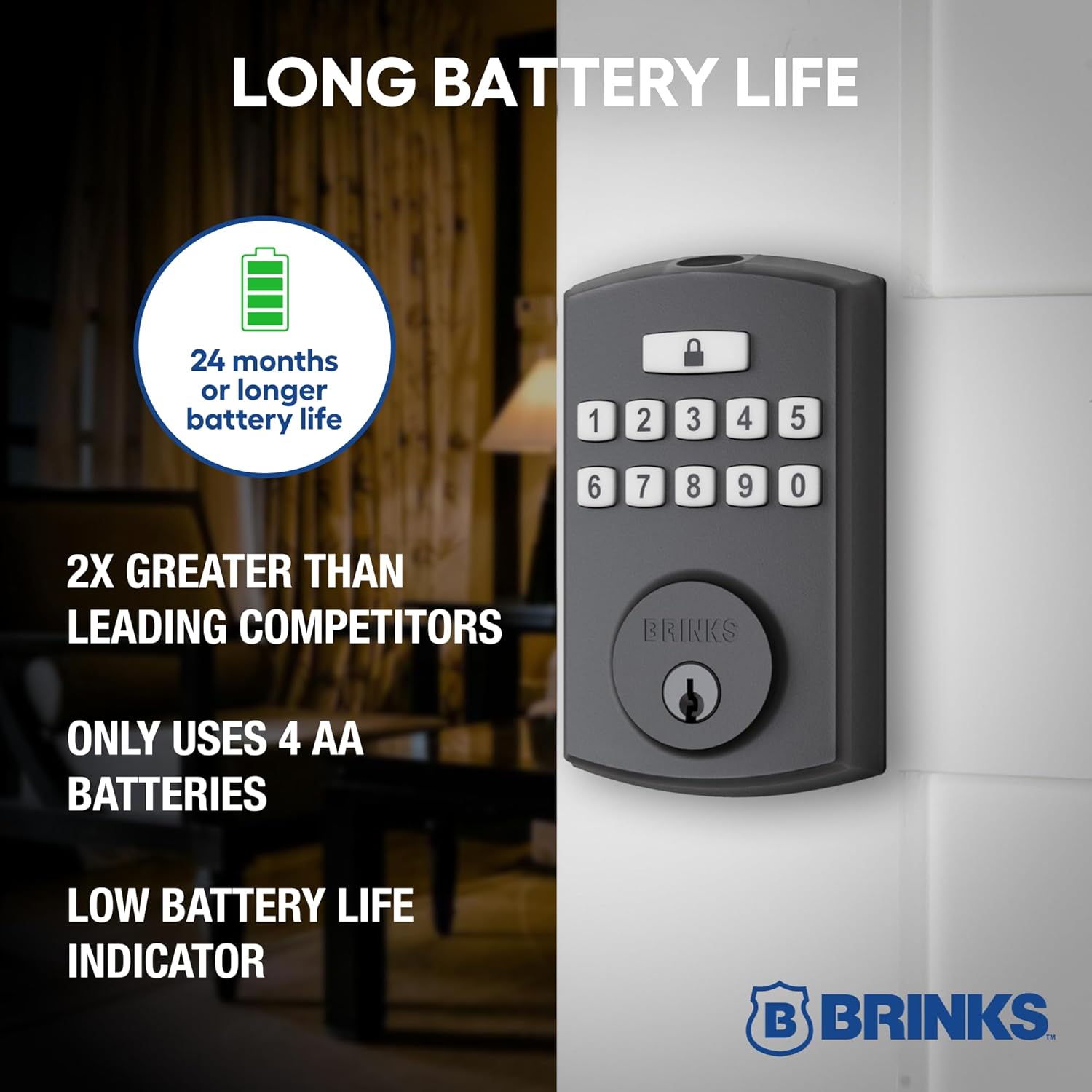 BRINKS Security Door Locks, High-Security Keyless Entry, Smart Electronic Door Lock with Deadbolt, Up to 50 Codes, Automatic Locking (Deadbolt & Passage Knob, Matte Black)