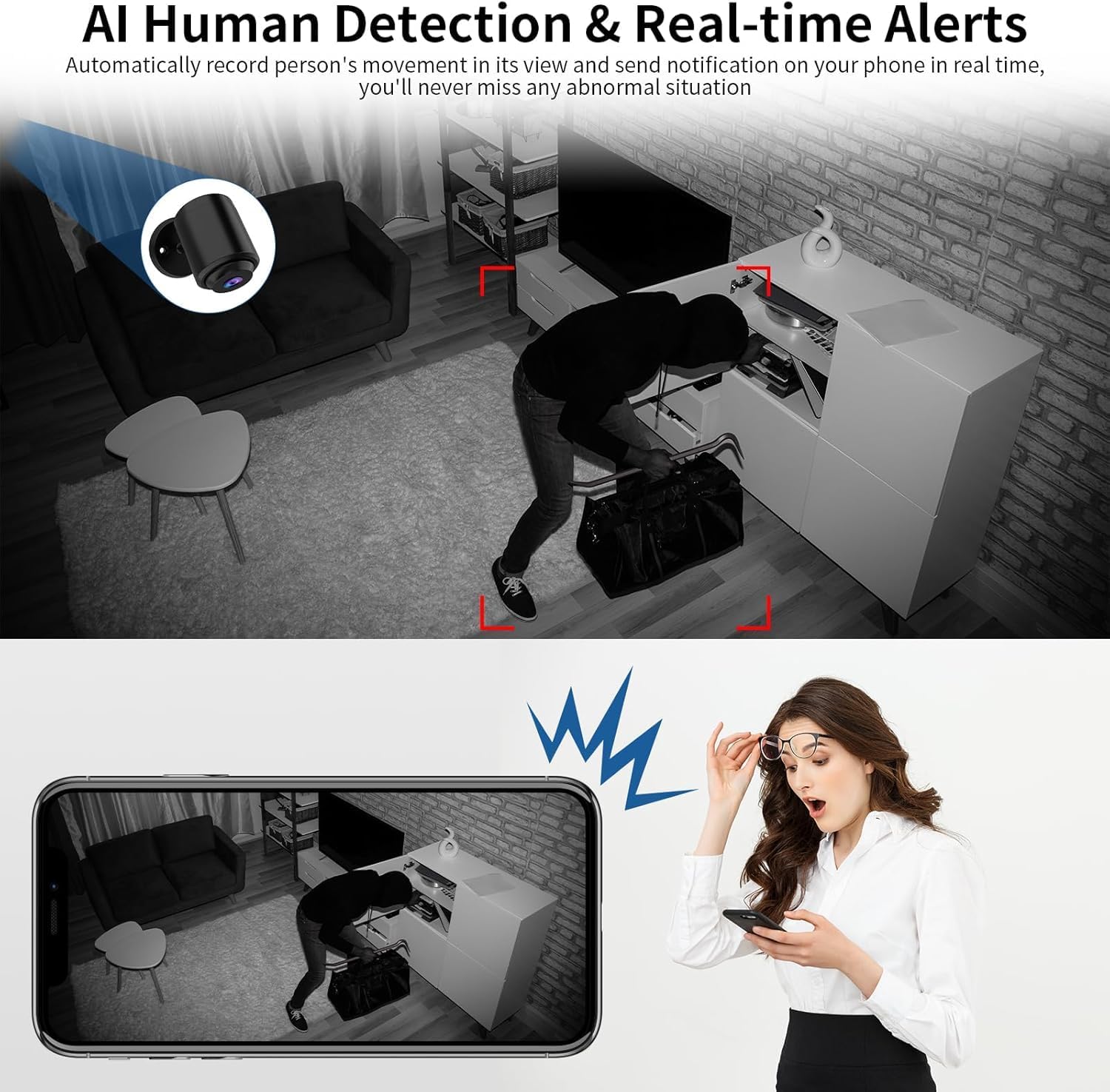 VSTARCAM Tiny Camera for Home Security 1Pcs, 2.4GHz WiFi Portable Battery Operated with IR Night Vision, Human Detection, 136° Wide Angle, Baby Monitor Small Motion Activated Camera
