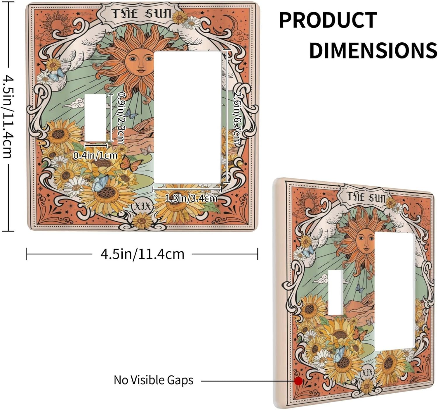 Boho Retro Sun Sunflower Vintage Flower Butterfly Outlet Covers 1 Toggle 1 Rocker Combination Decorative Wall Plate Electrical Switch Plates Light Switch Cover Plate for Farmhouse Home Decor