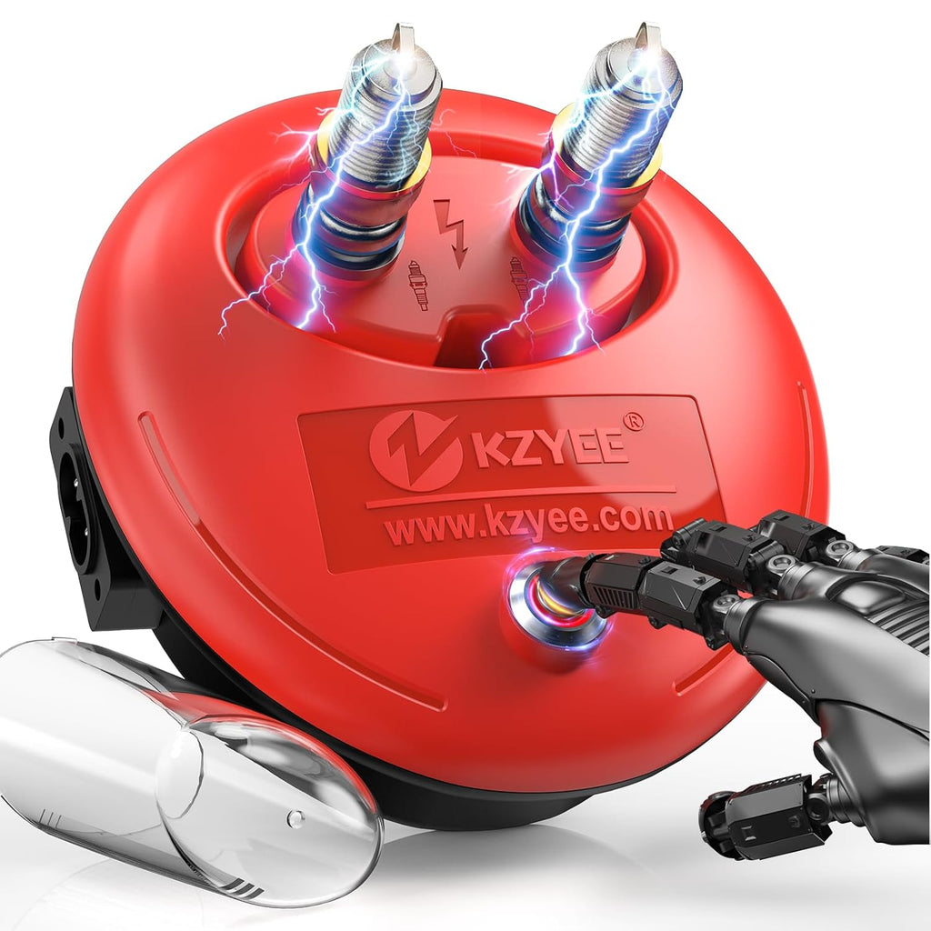 KZYEE KS30 Spark Plug Tester – One-Tap Ignition Coil & Spark Plug Test Tool, Dual-Port Design with Safety Shield, Plug-and-Play for 12V Gasoline Engines