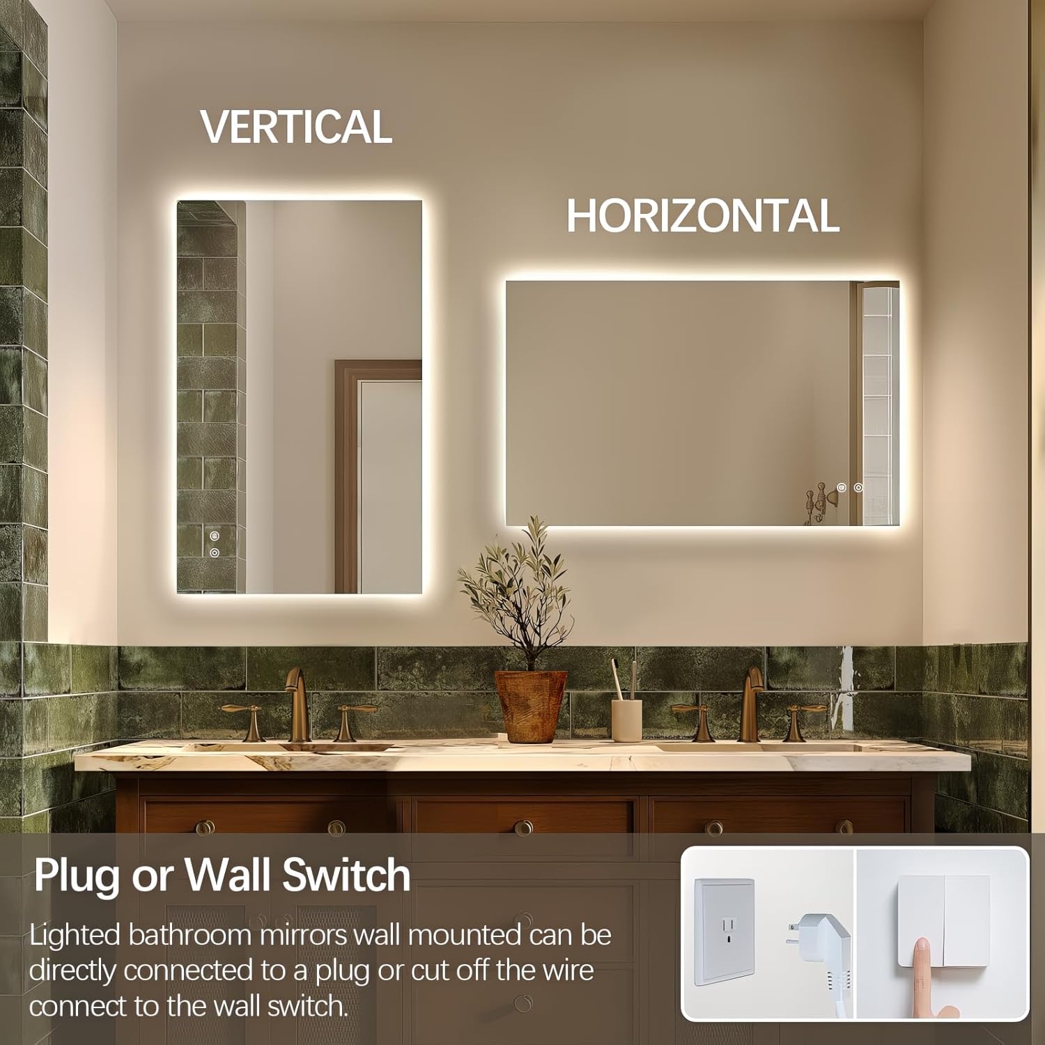Niccy Led Mirror for Bathroom, 32"x20" Frameless Backlit Mirror for Wall Lighted Mirror with Bedroom 3 Color, Defogger, Explosion-Proof, HD Glass and IP65 Vanity Mirror Horizontal or Vertical