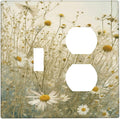 White Wildflowers Daisy Vintage Floral Wallplates 1 Toggle 1 Duplex Switch Plate Electrical GFCI Faceplate Decorative Light Switch Covers for Bed Room Living Room Decor