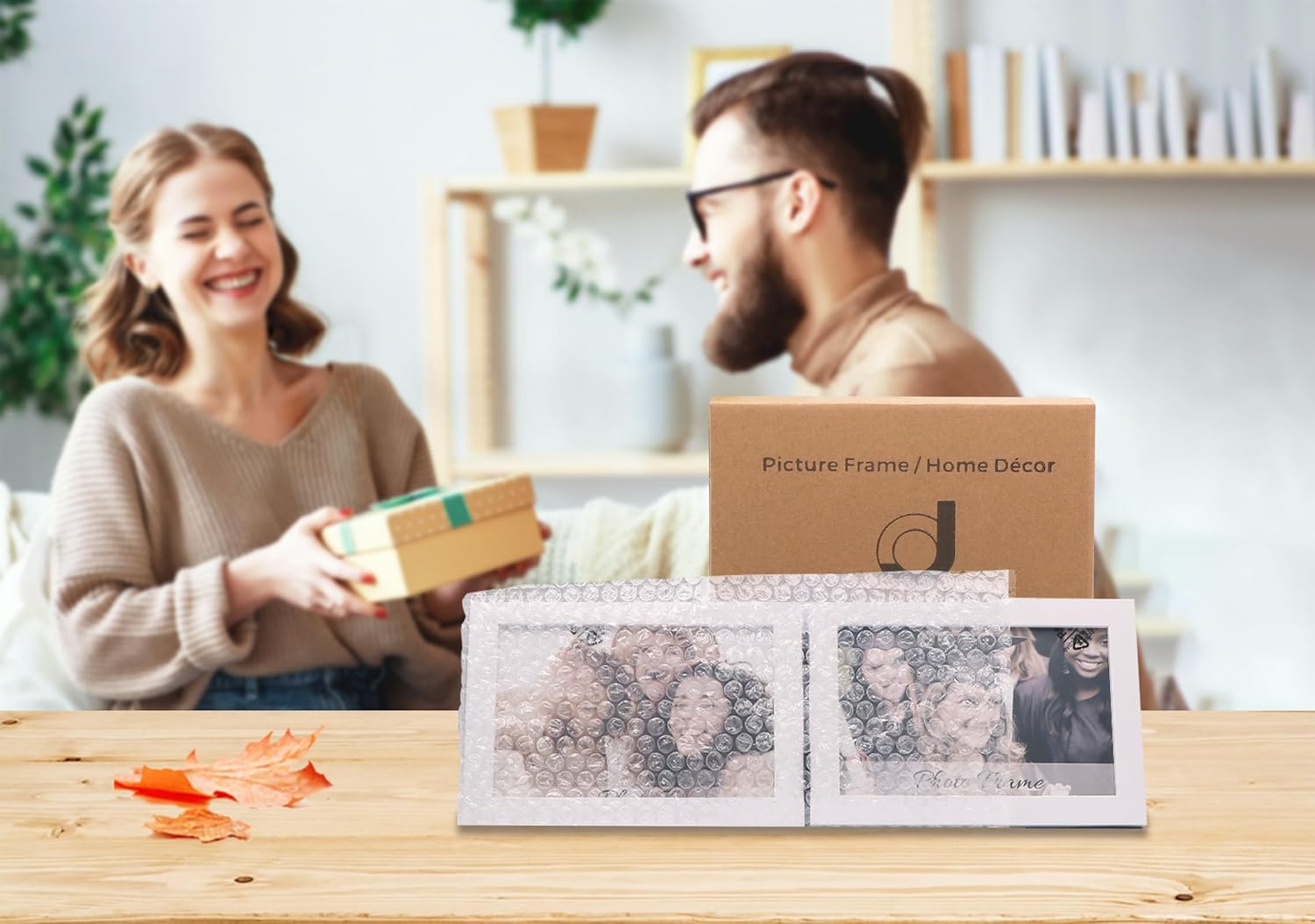 Double 4x6 Horizontal Combo, White Wood Picture Frame, 3.5x5.5 Opening Foldable Landscape View Photo Frame on Table-top or Wall