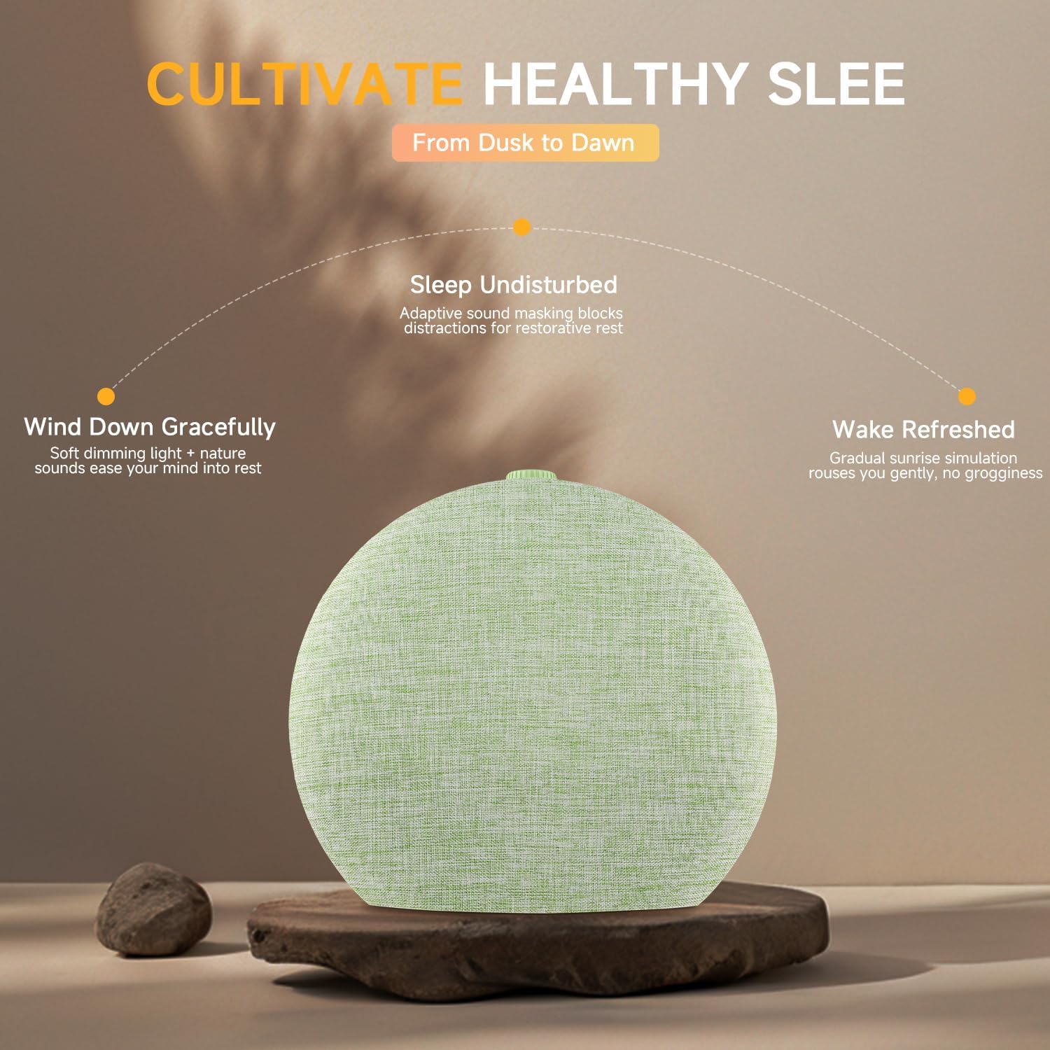 Sunrise Alarm Clock White Noise Sound Machine for Bedroom | Natural Wake-Up Light with 30 Soothing Sleep Aids, Bluetooth Speaker, Dimmable Clock, Screen-Free Design for Baby Kids-Matcha Green