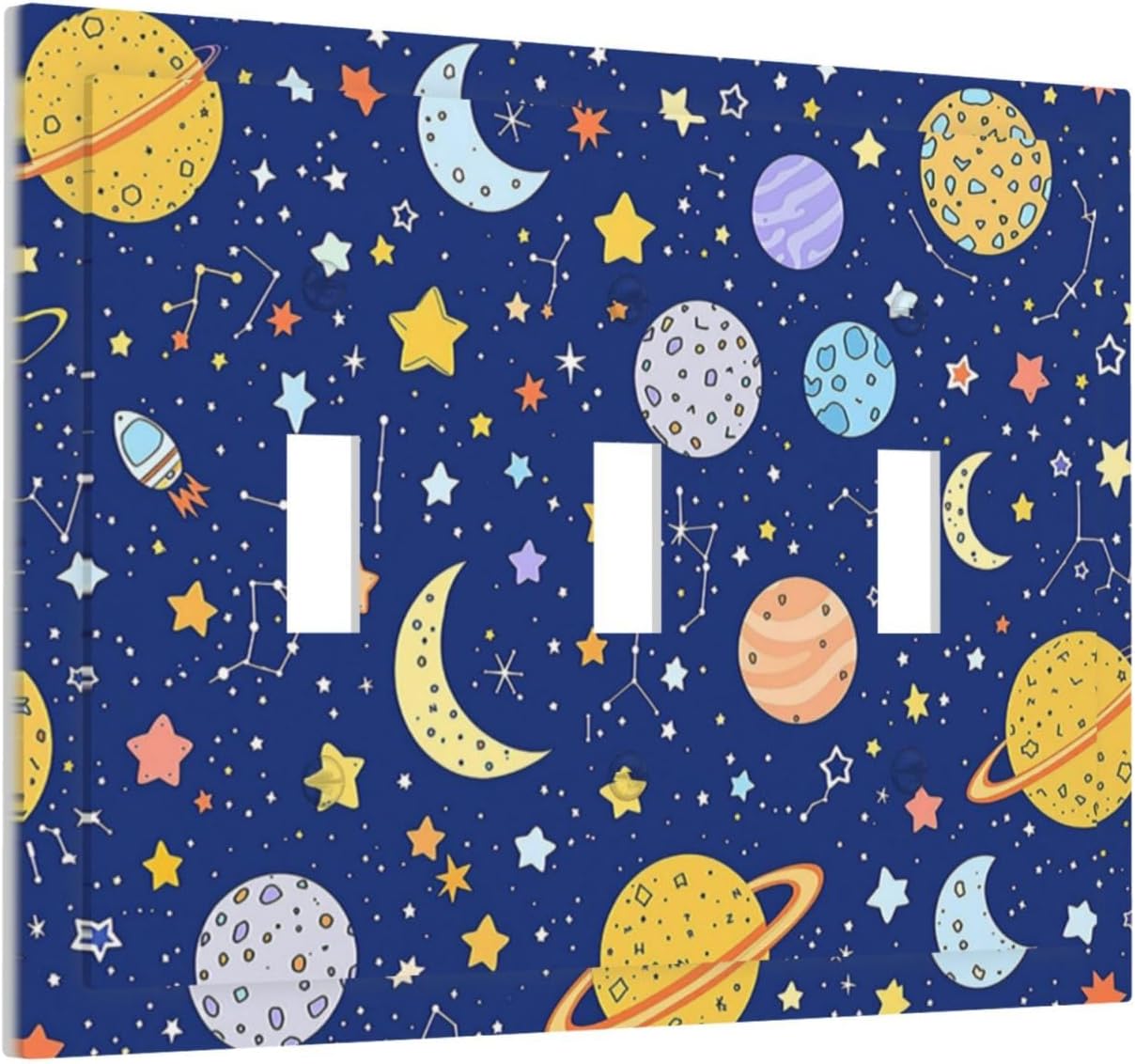 Stars Starry Night Sun Moon Planet Constellations Decorative Switch Plates 3 Gang Wall Plate Triple Toggle Light Switch Cover Electrical Wall Panels Faceplate for Bedroom Bathroom Decor