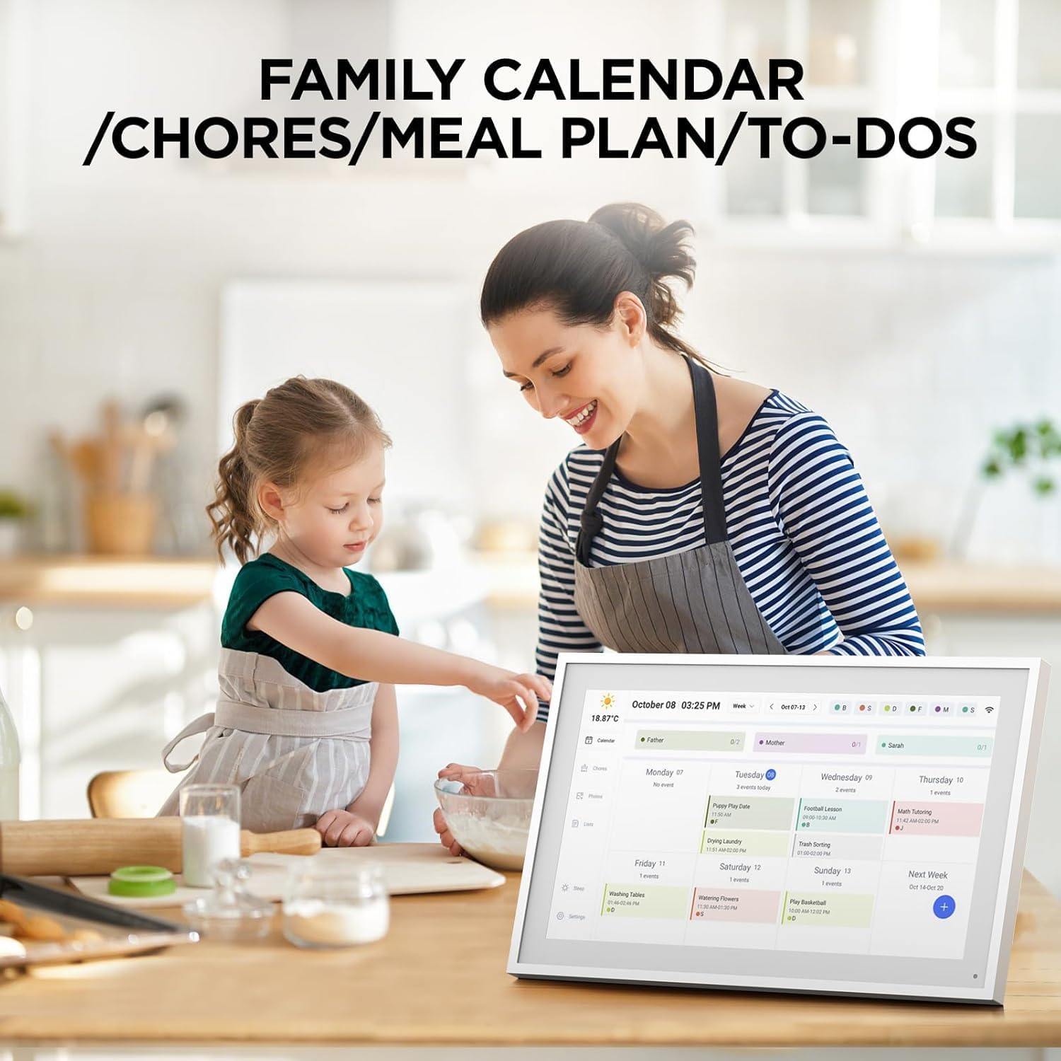 10.1" Digital Calendar, Meal Planner, Duty Chart, to Do List,HD Smart Touch Screen Home Interactive Smart Electron Calender - Built-in Digital Photo Frame Function (white, 10.1)