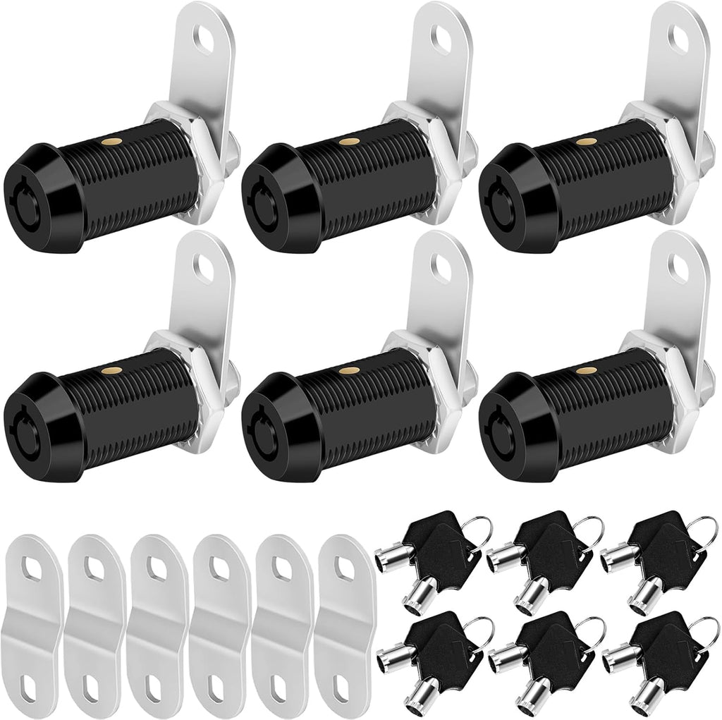 Cam Locks RV Storage Keyed Alike, 1-1/8" Fits 7/8" Max Door Thickness, Compartment Locks for Camper Trailer Cabinet With Keys (Black, 6-Pack)