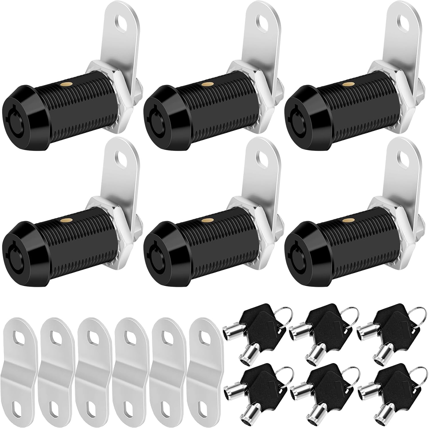 Cam Locks RV Storage Keyed Alike, 1-1/8" Fits 7/8" Max Door Thickness, Compartment Locks for Camper Trailer Cabinet With Keys (Black, 6-Pack)