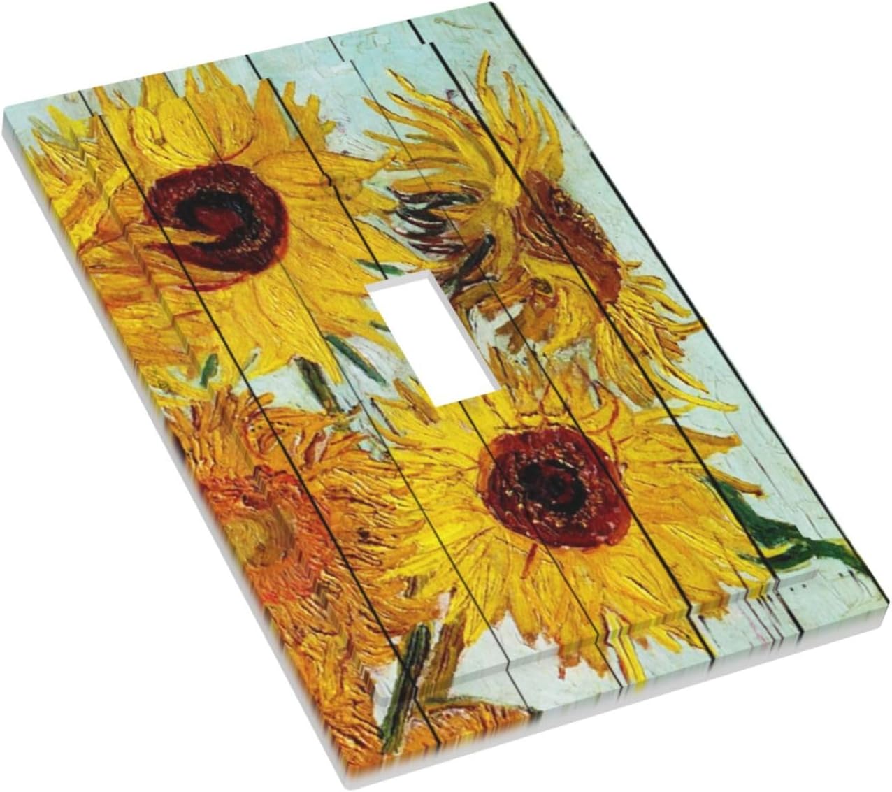 Decorative Light Switch Cover Sunflowers Oil Paintings Wood Floral 1 Gang Single Toggle Device Electrical Faceplate Switchplates Decorator Outlet Wall Plate For Farmhouse Bed Room Decor