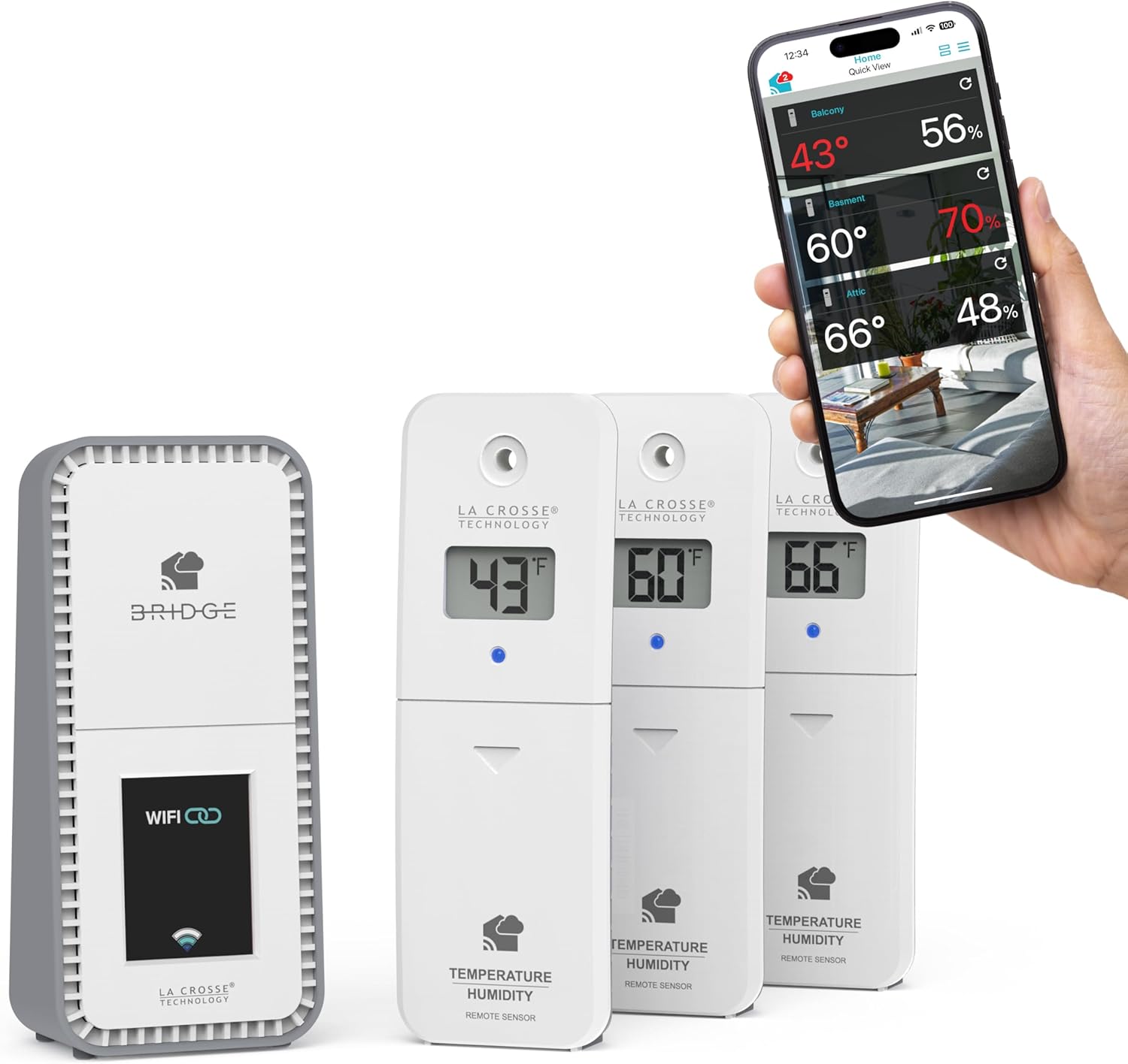 Temp Tracker Wi-Fi Alert System 3 Pack with The Bridge Gateway and 3 Indoor Outdoor Temperature and Humidity Sensors