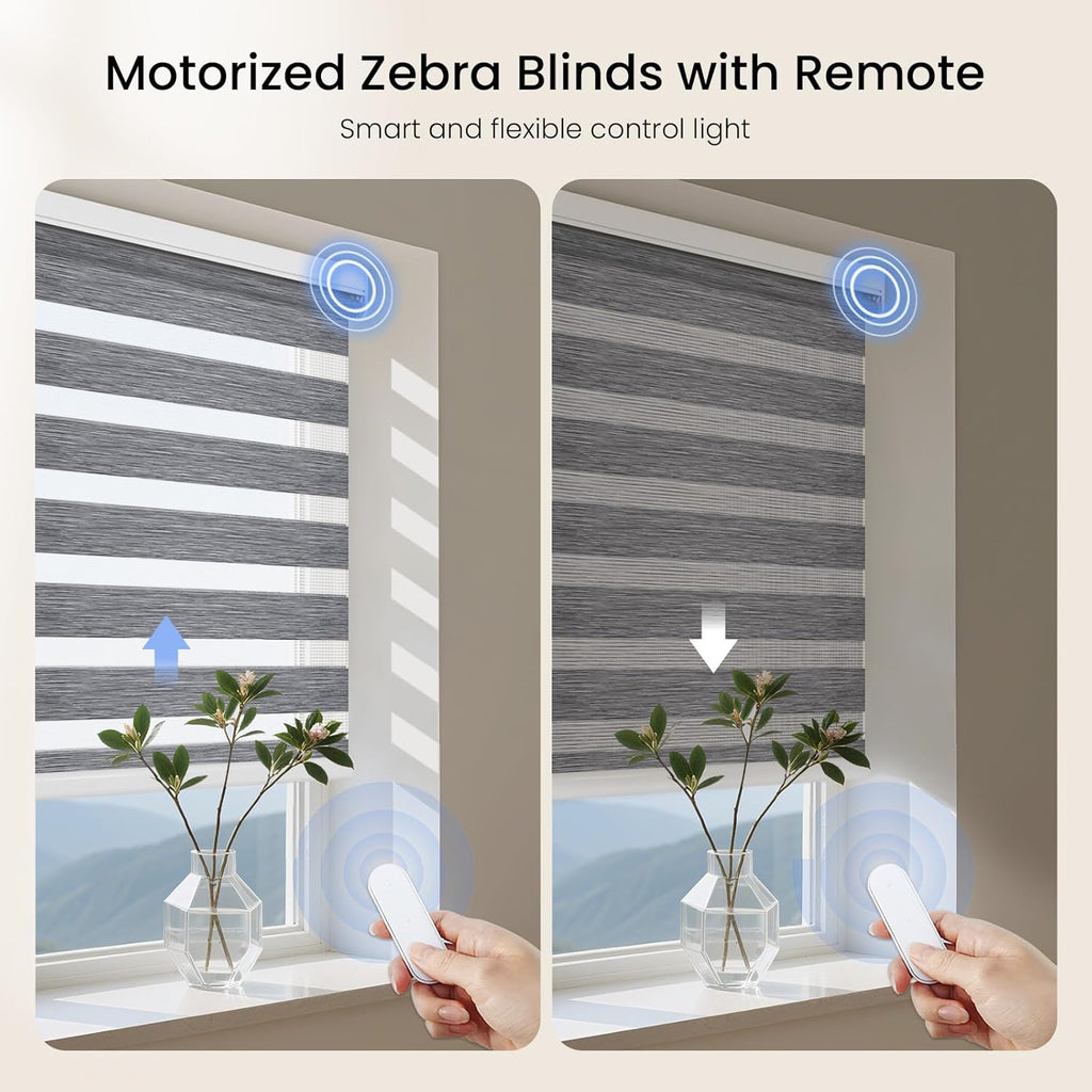 Grandekor Motorized Zebra Blinds with Remote Control,Smart Zebra Blinds for Windows,Electric Zebra Shades, Hemp Grey,31" W x 72" H