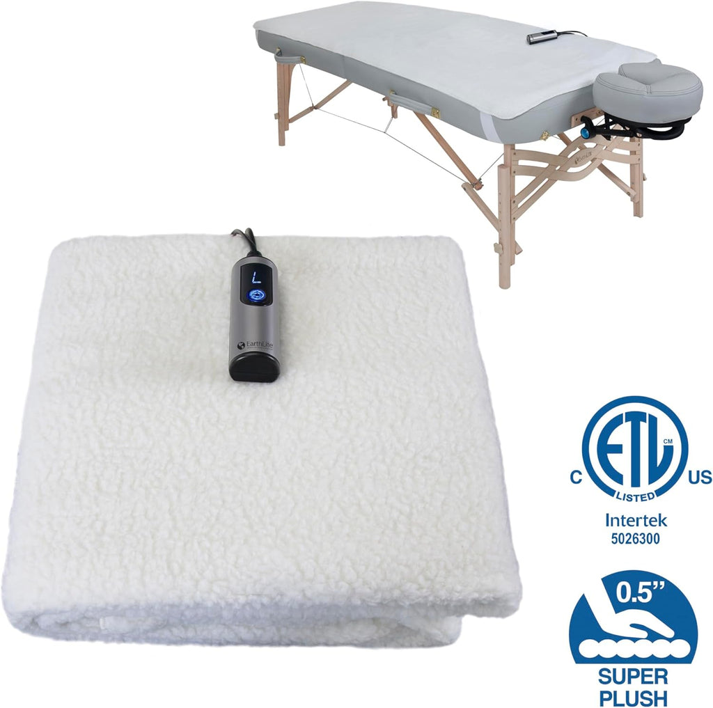 EARTHLITE Massage Table Warmer & Fleece Pad (2in1), ETL Certified, 3 Heat Settings, 13ft Cord/Heating Pad / 1 Year Replacement Guarantee