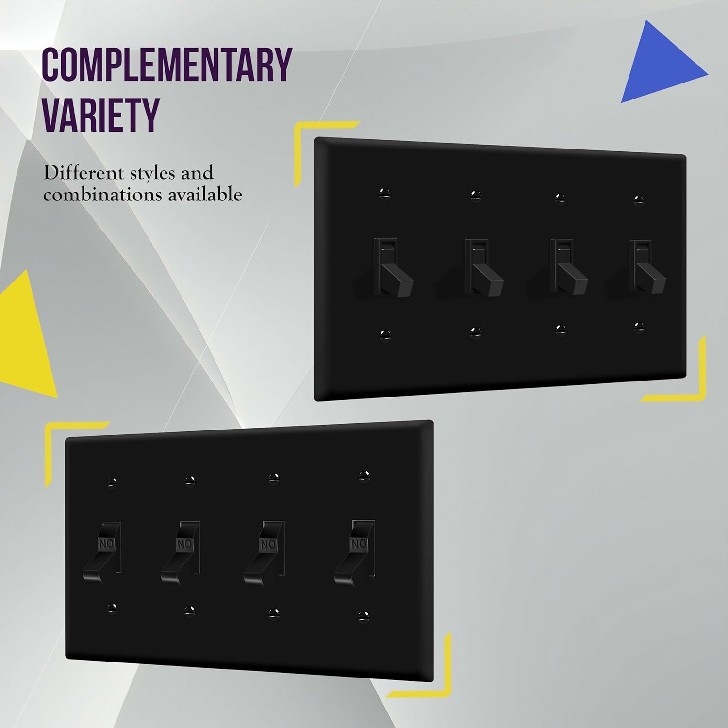 ENERLITES Quad Toggle Light Switch Wall Plate, Four Gang Light Switch Cover, Standard Size 4-Gang 4.50" x 8.19", Unbreakable Polycarbonate Thermoplastic, 8814-BK-2PCS, Black (2 Pack)