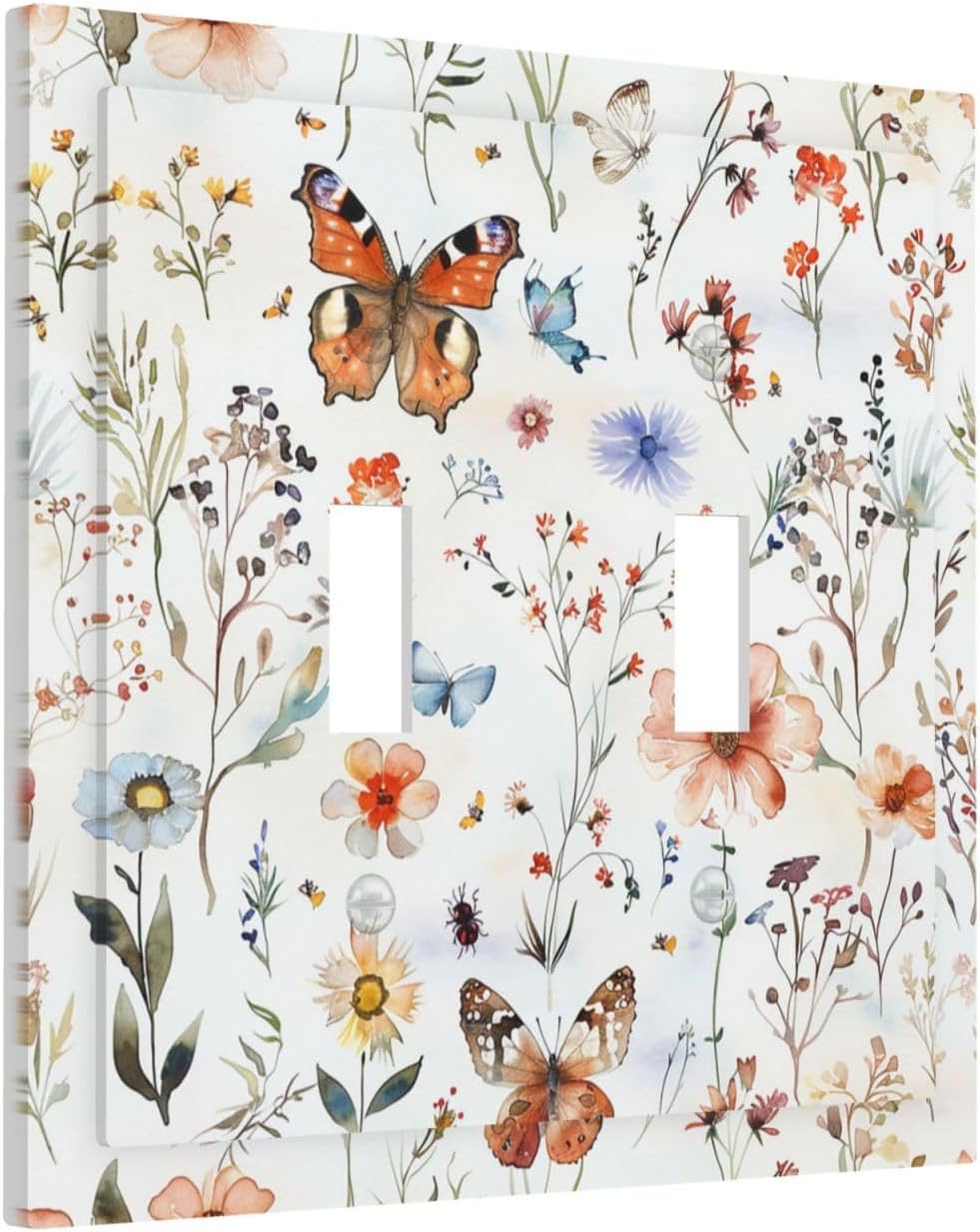 Decorative Switch Plates Butterfly Floral Boho Multicolor Flower Leave 2 Gang Double Toggle Outlet Light Switch Cover Wall Plate Electrical Faceplate for Bed Room living Room Decor