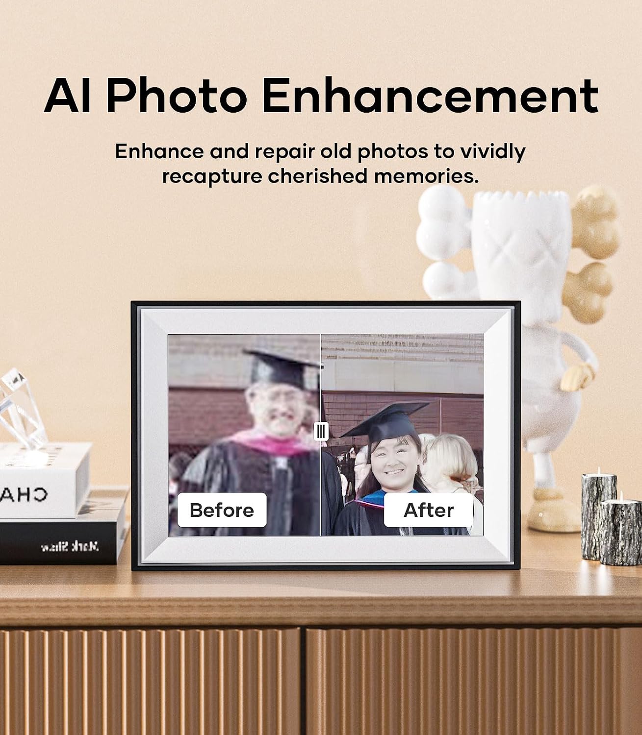 Cozyla 10.1'' WiFi Digital Picture Frame AI-Enhanced Free Unlimited Storage Auto-Rotate Share Photo＆Video via Apps from Phone Smart Digital Photo Frame Electric Picture Frame Slideshow Display Mat