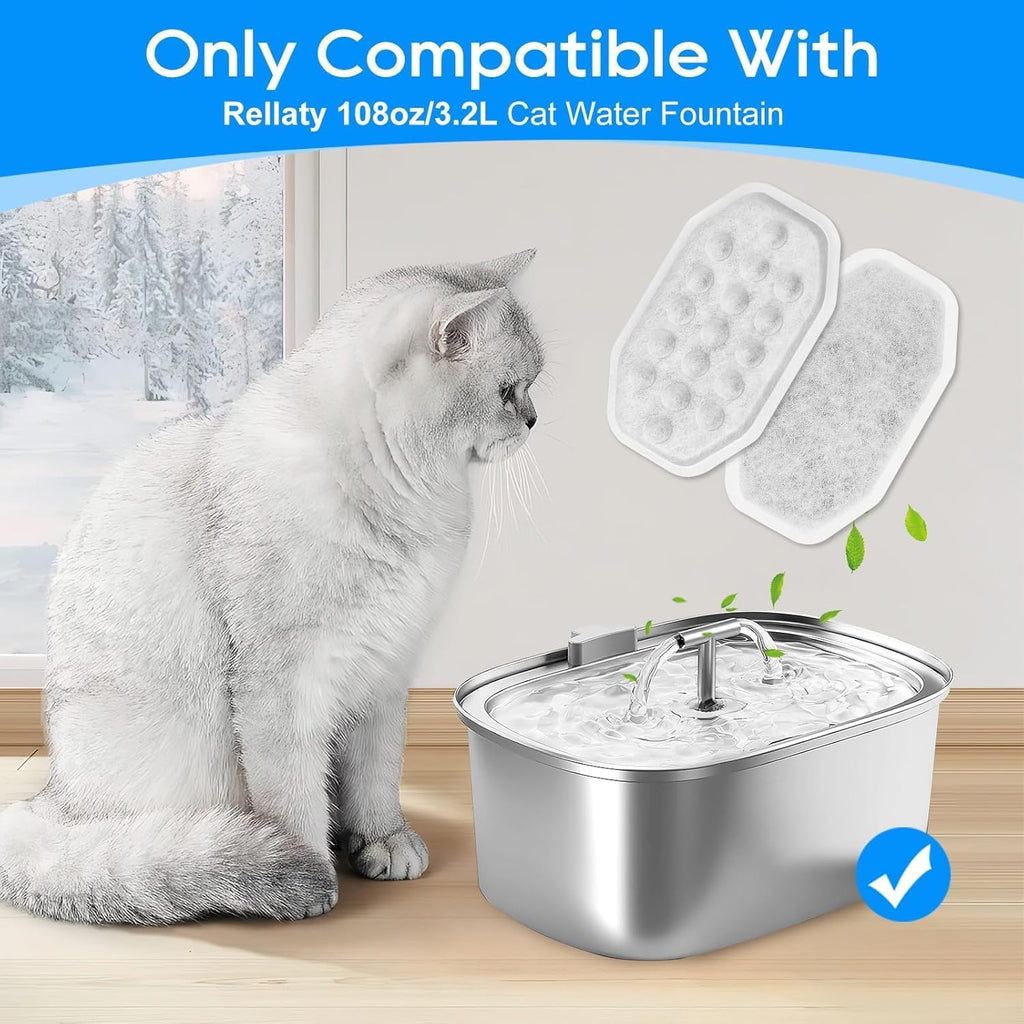 16+16 Pack Pet Water Fountain Filter Compatible with Rellaty & Fit for Neareal 108oz/3.2L Automatic Dog Water Dispenser, Cat Filters for Fountain Cat Bowl