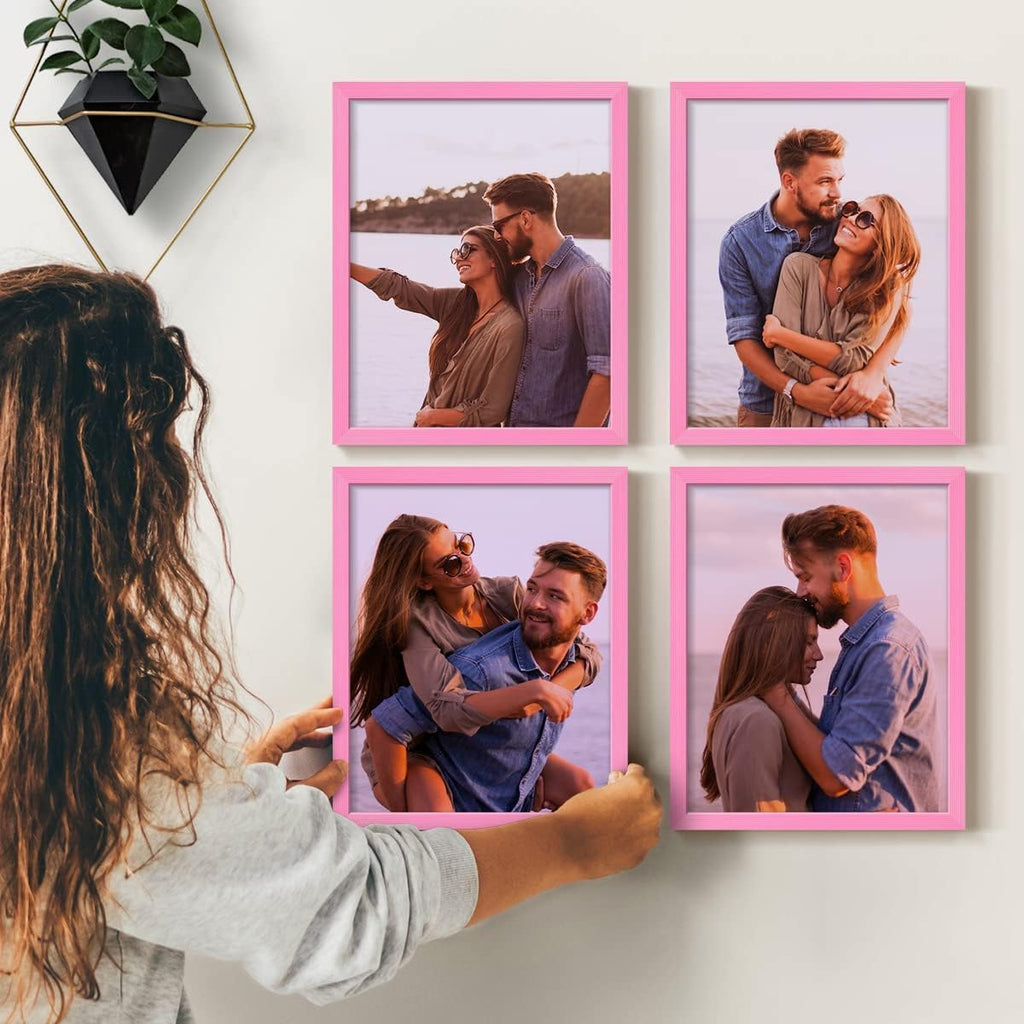 Renditions Gallery Set of 4, 8X10 Custom Photo Prints with Real Wood Picture Frames. Create Personalized Photos with Peel & Stick Photo Frames. Pink Frame